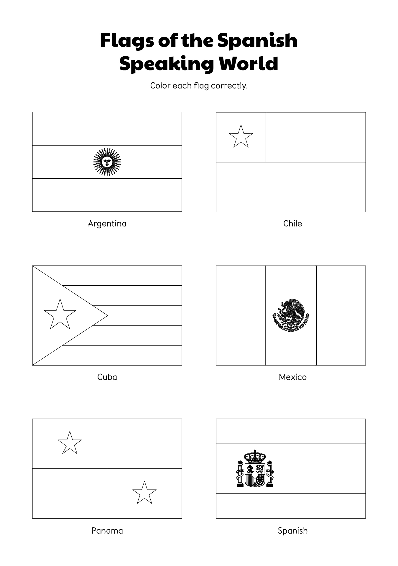 Flags Of The Spanish Speaking World Coloring