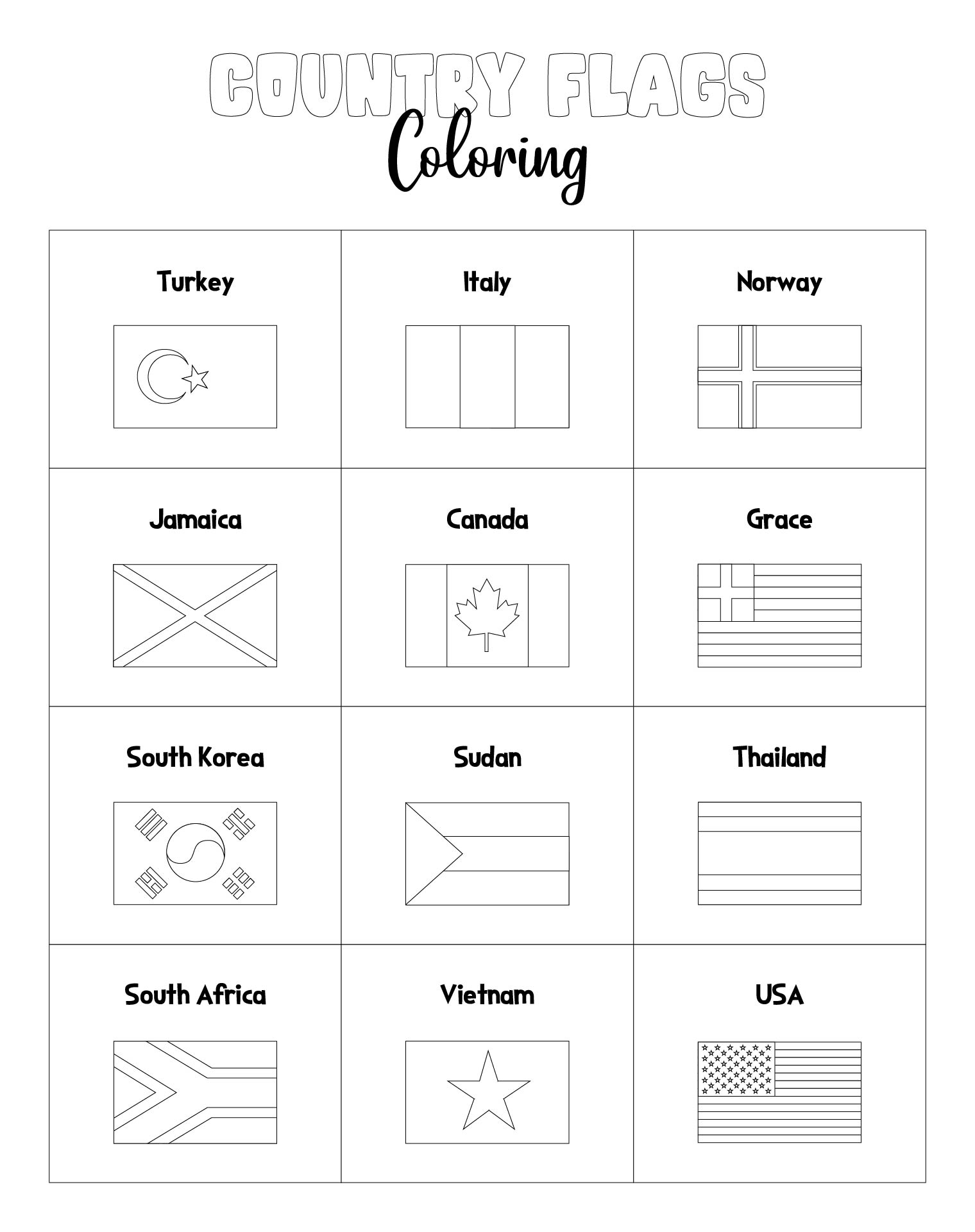 Geography Activity Country National Flag Coloring Activity