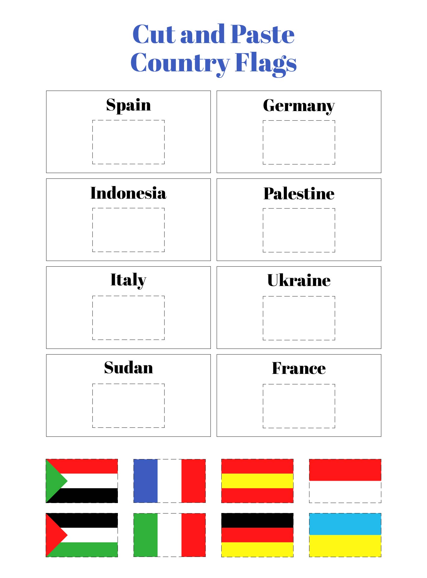 Cut And Paste Country Worksheets