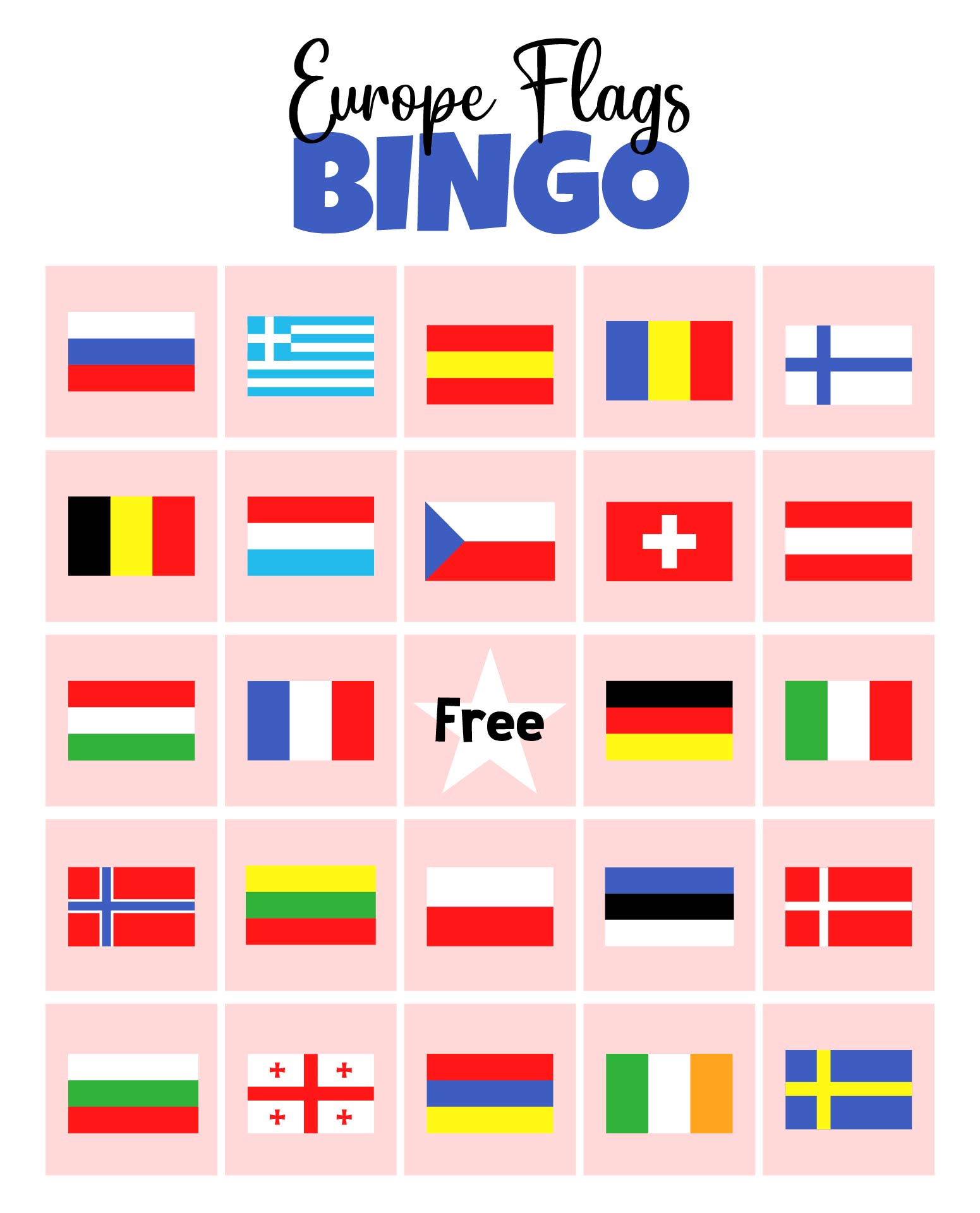 Europe Flags Bingo
