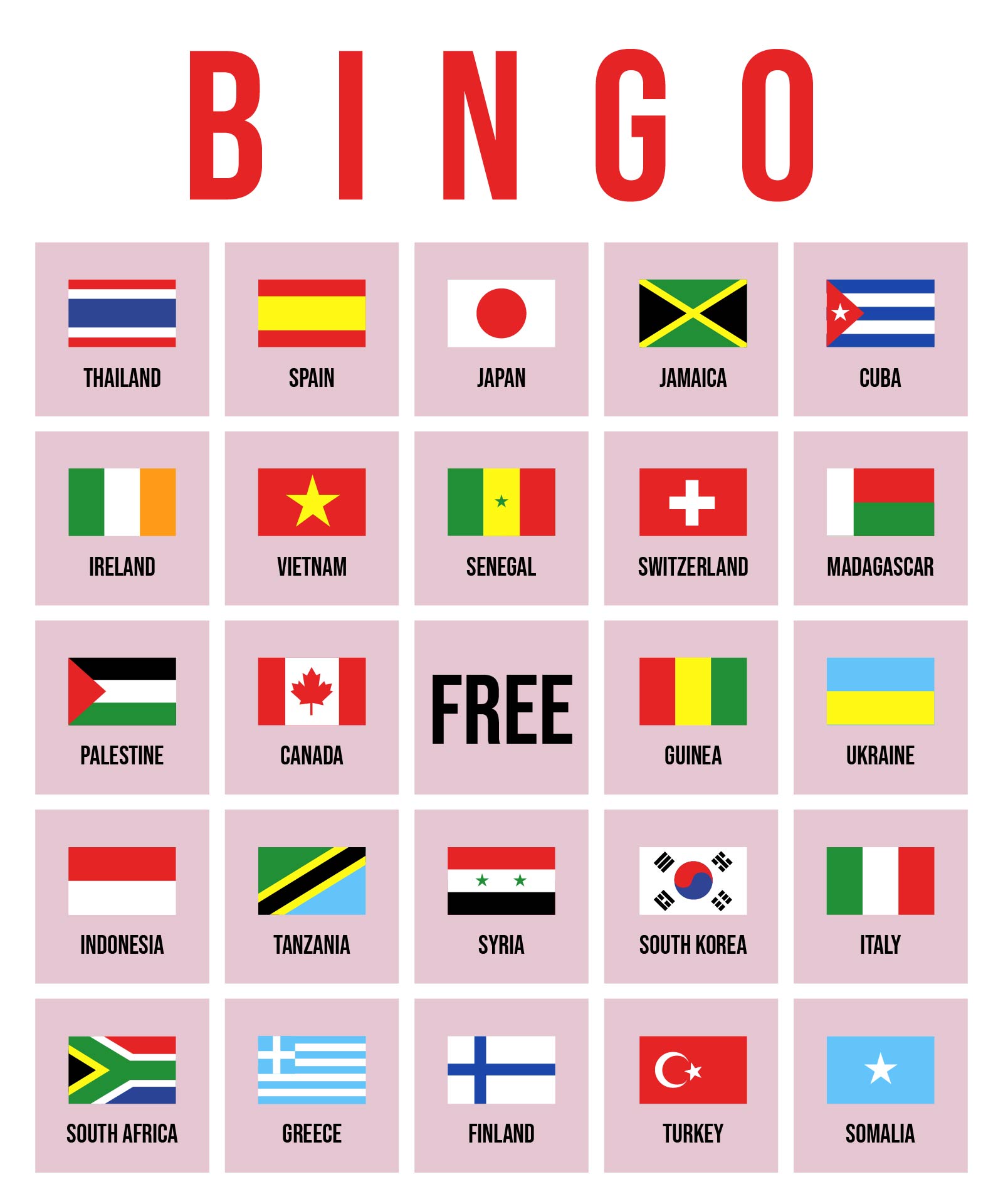 Flags Of The World Bingo Game