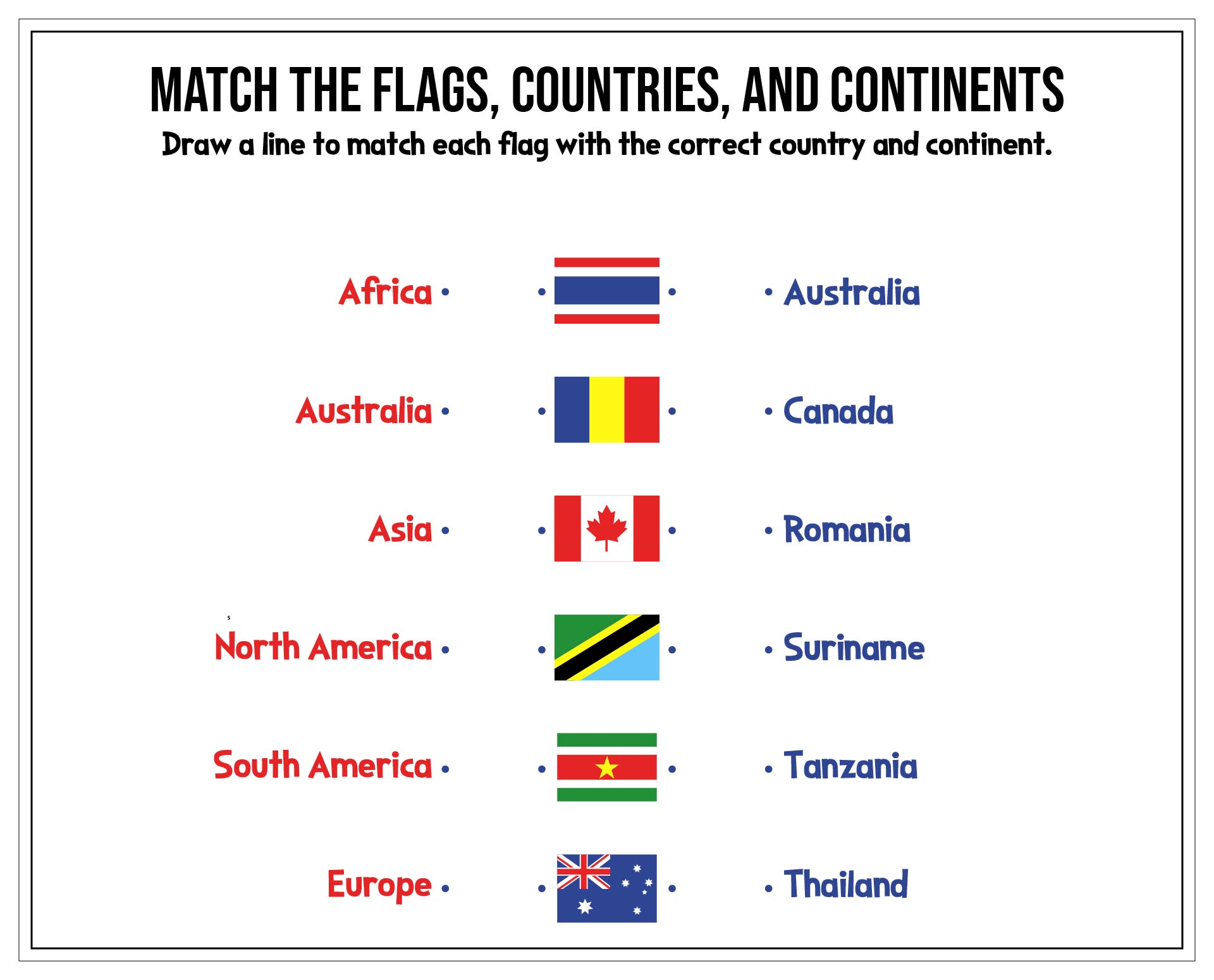Flags Countries Continents Worksheet