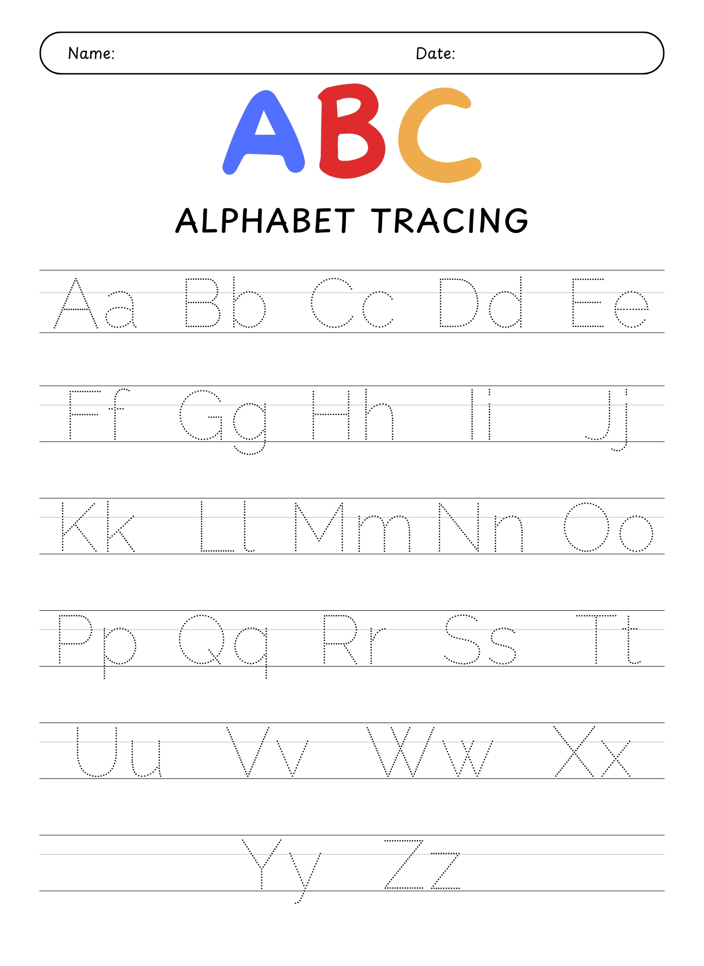 ABC Name Tracing Worksheets Printable ABC Name Tracing Worksheets Printable