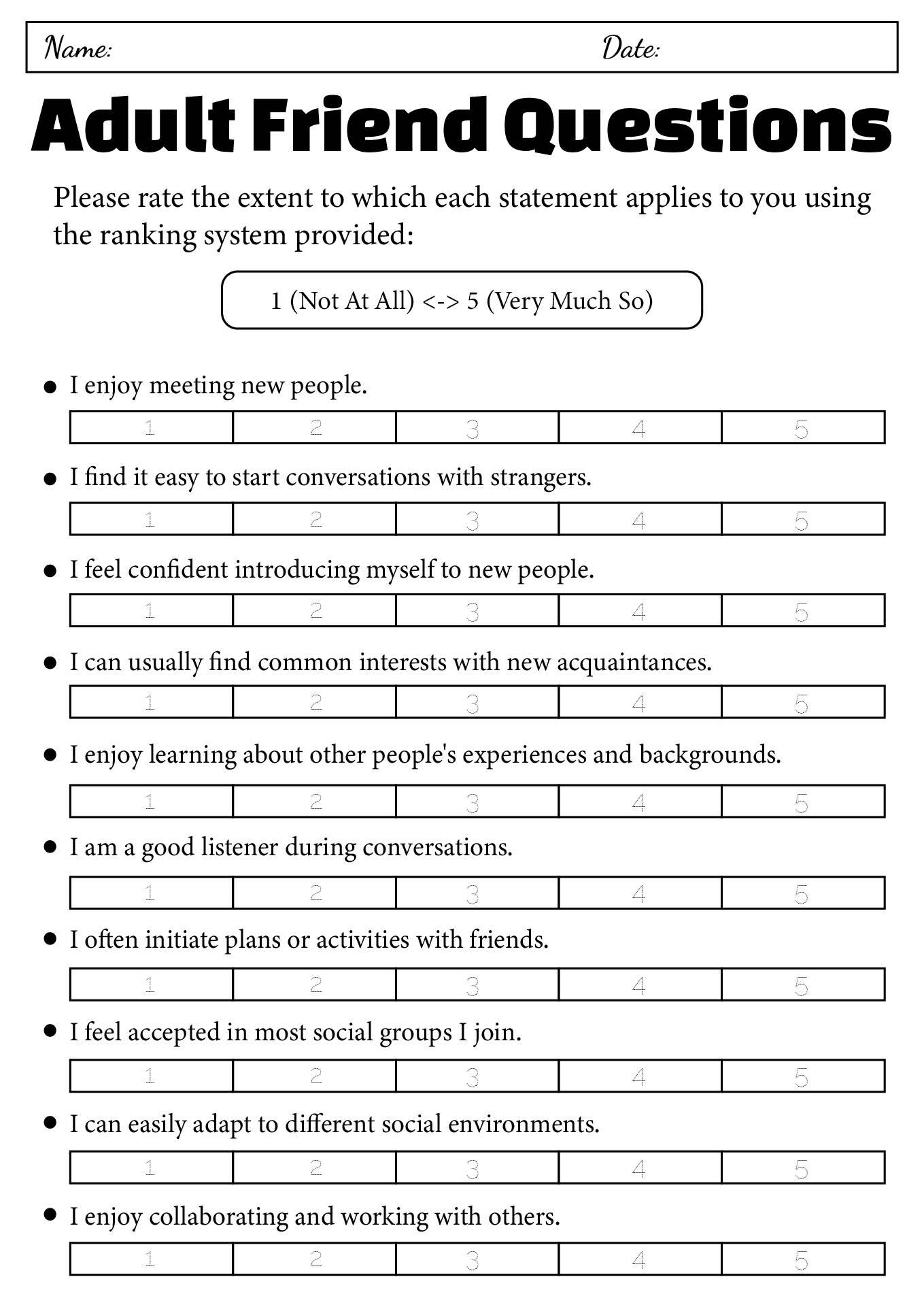 Adult New Friend Questionnaires