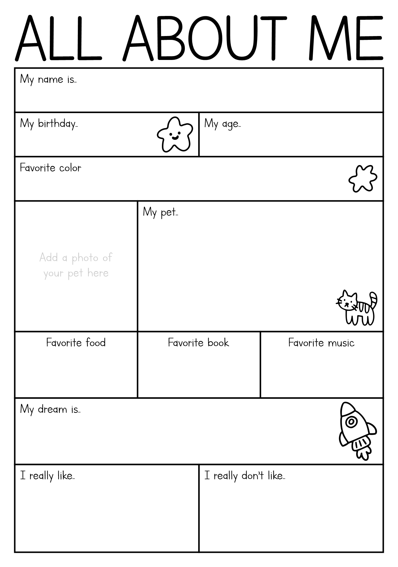All About Me Introduction Printable All About Me Introduction Printable
