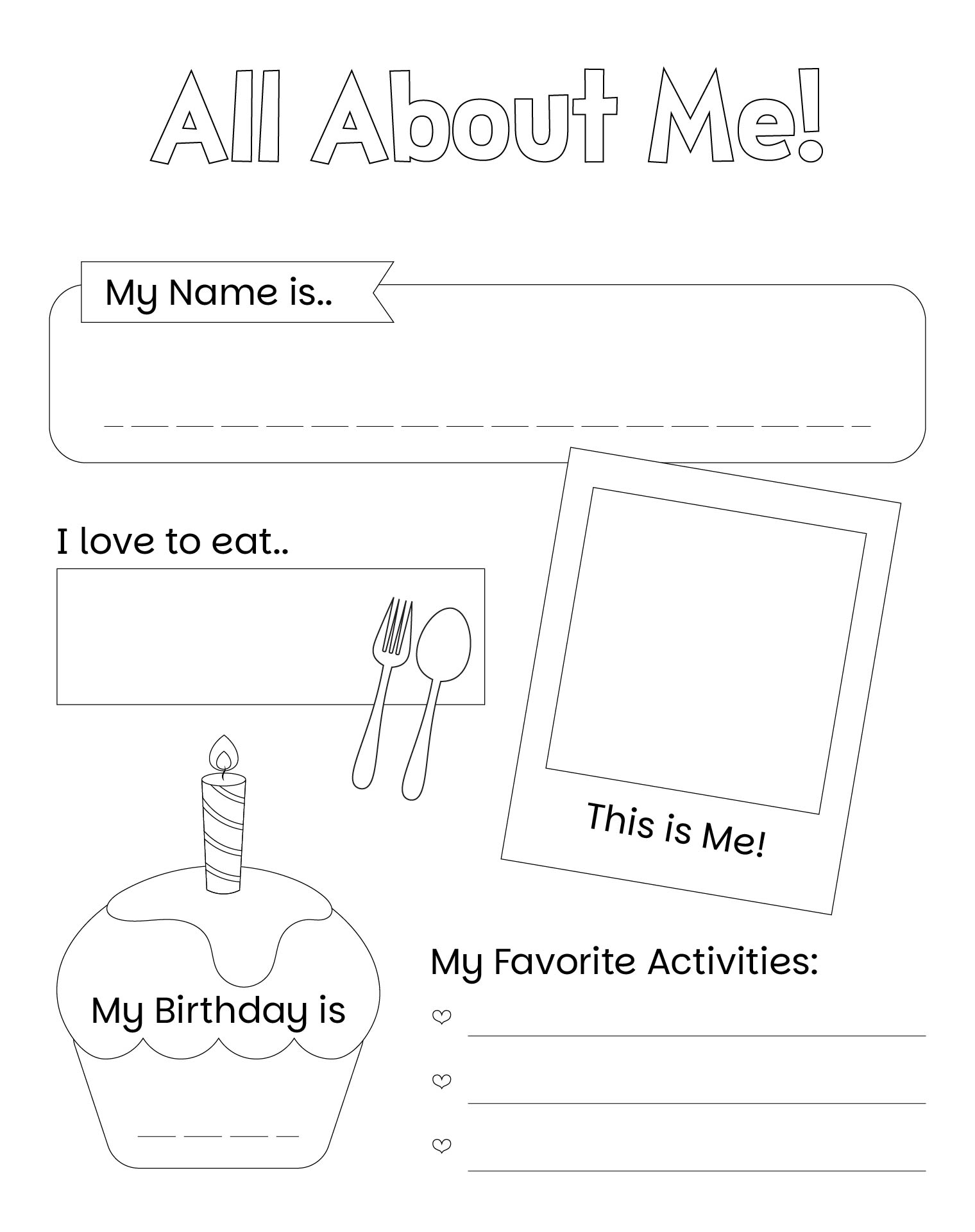 All About Me Preschool Activity Sheets