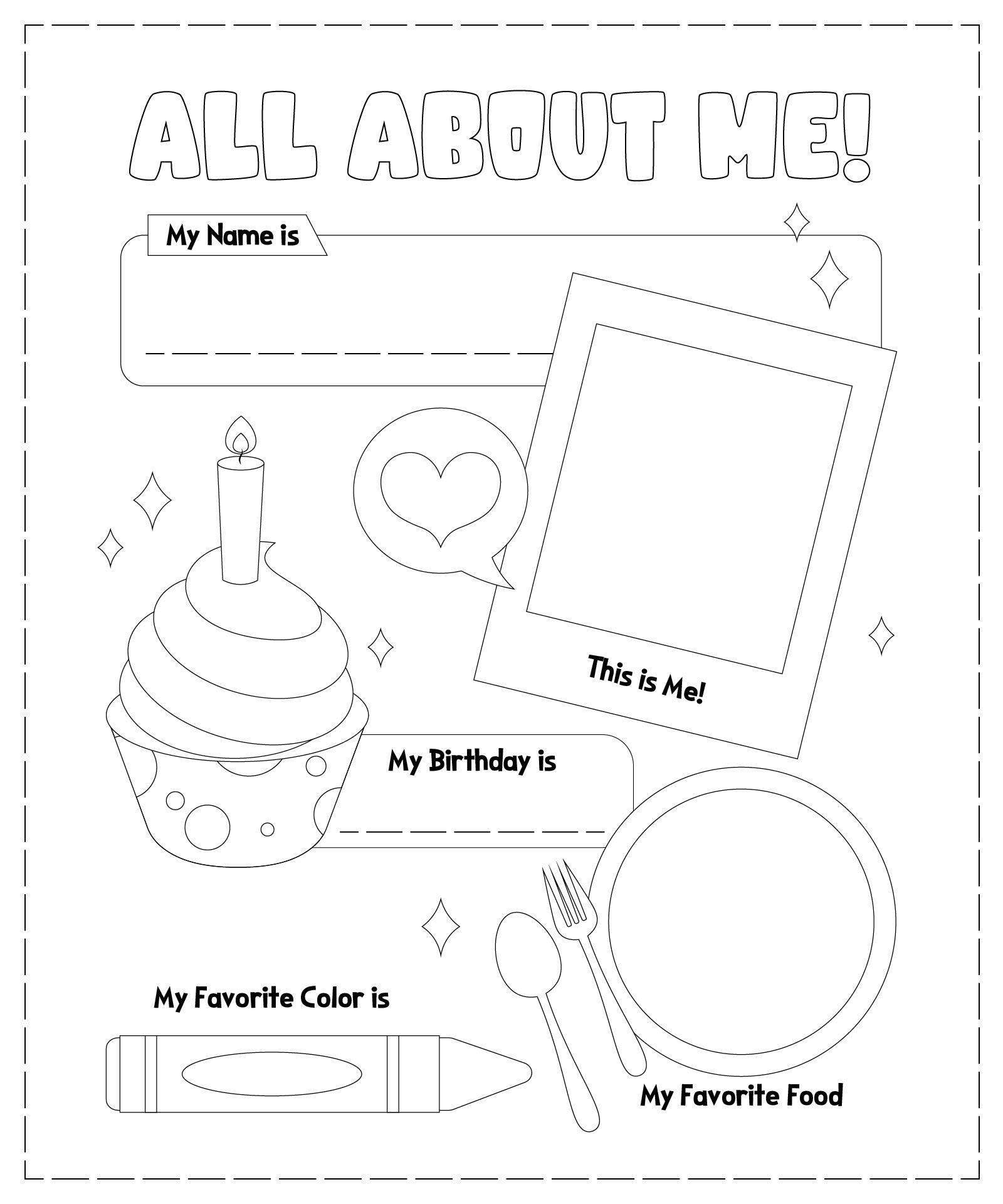 All About Me Preschool Coloring Pages