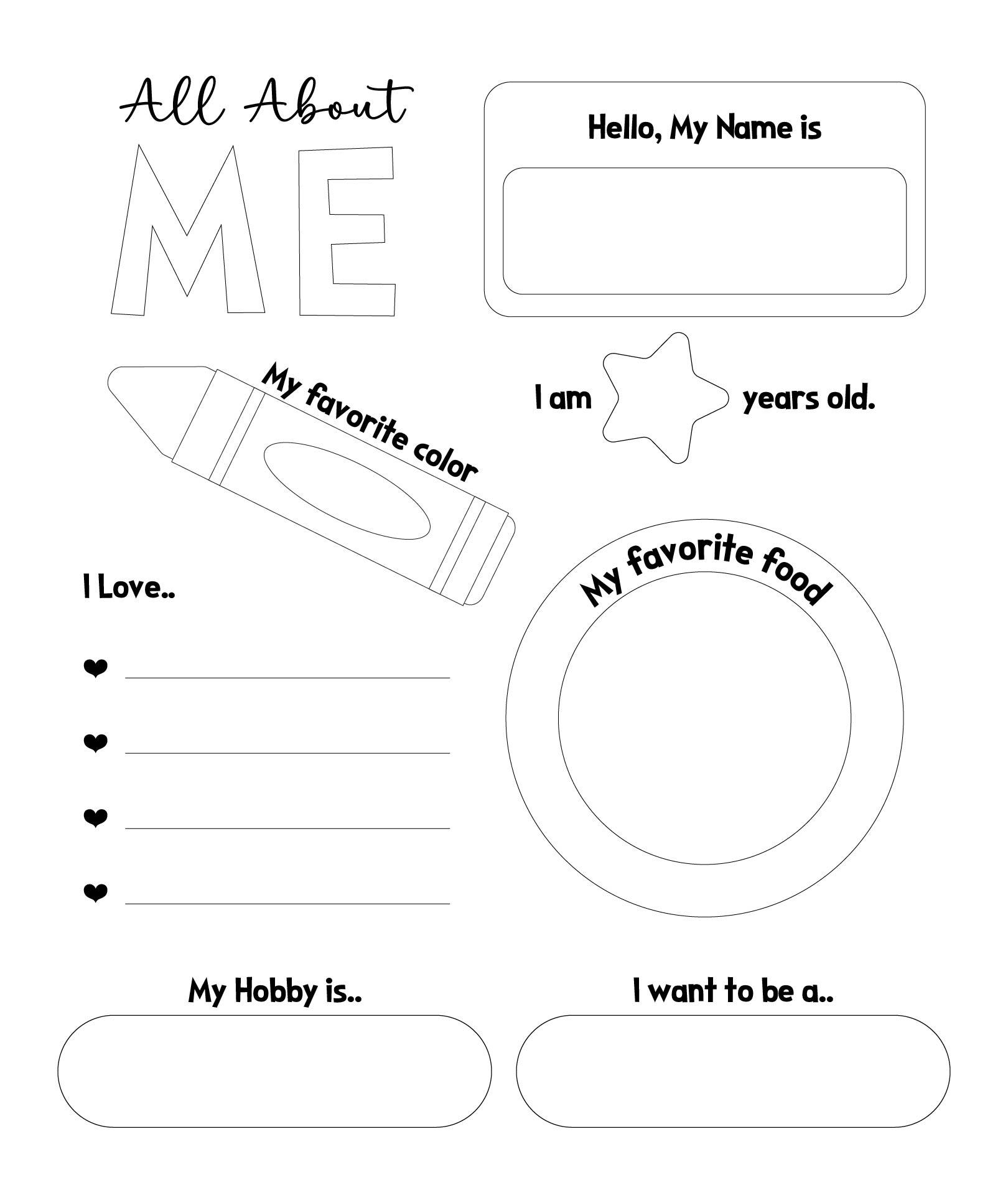 All About Me Preschool Skills Worksheets