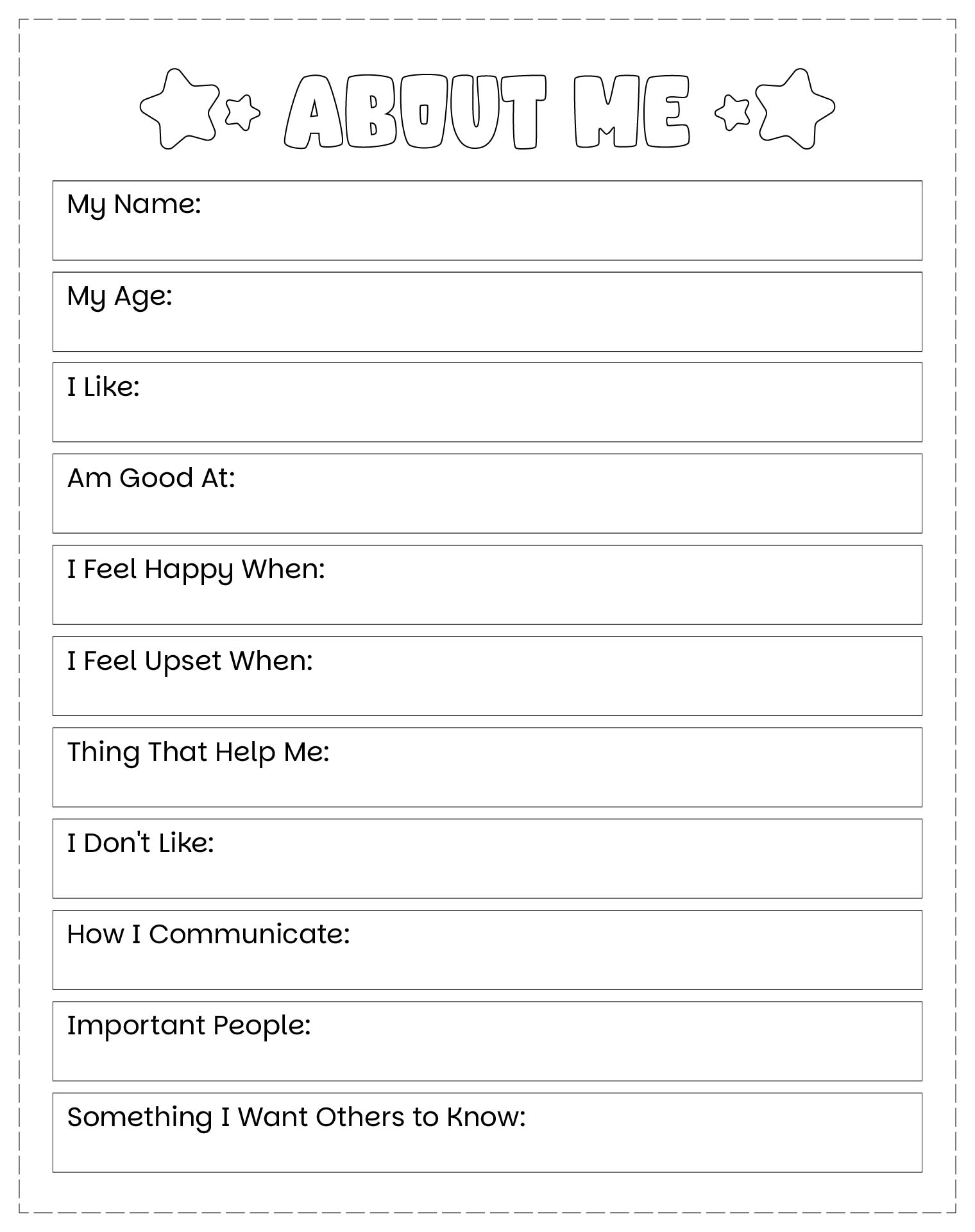 Autism Spectrum About Me Activity Sheet Printable Autism Spectrum About Me Activity Sheet Printable