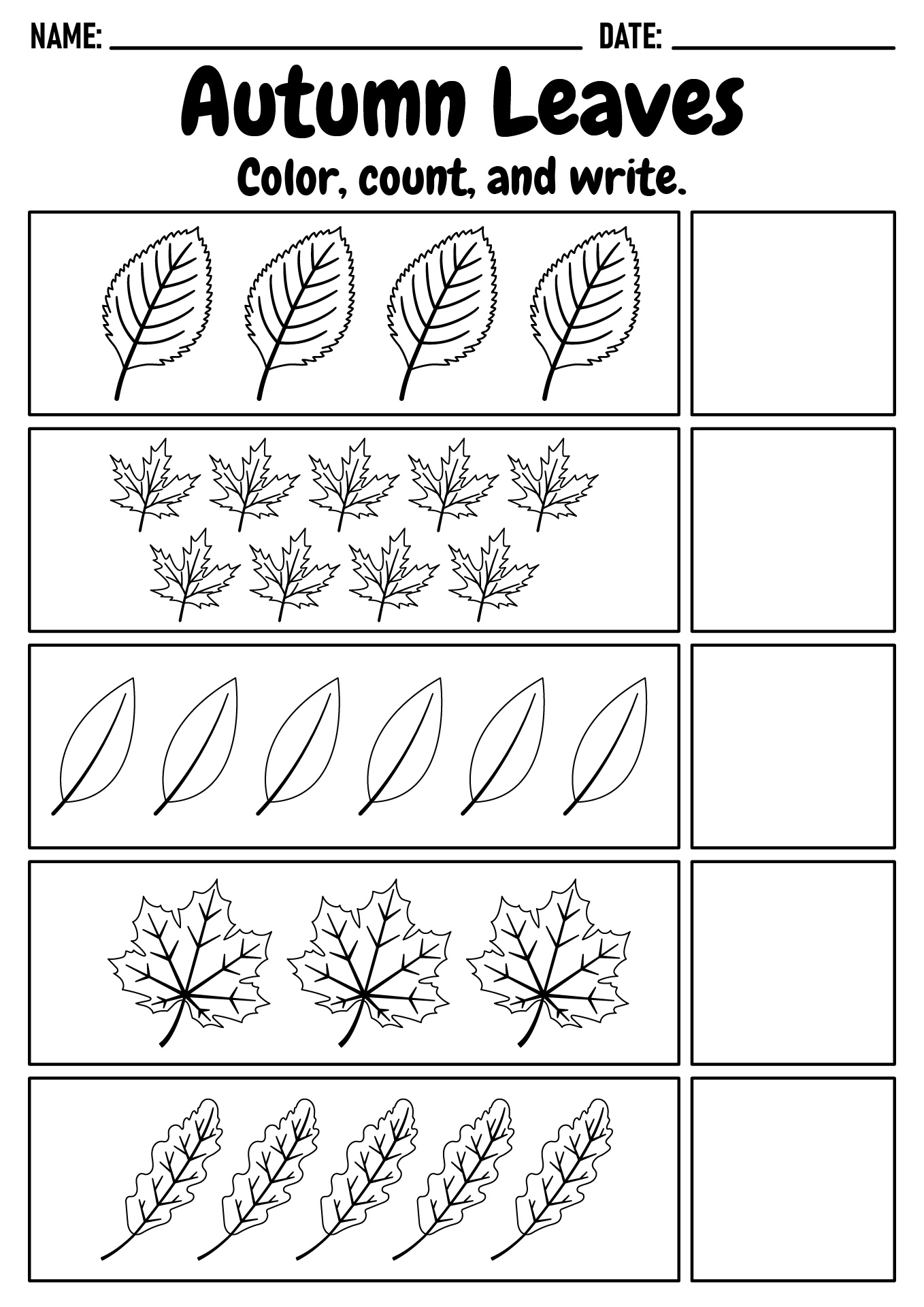 Autumn Leaves Activity Sheets for Kids