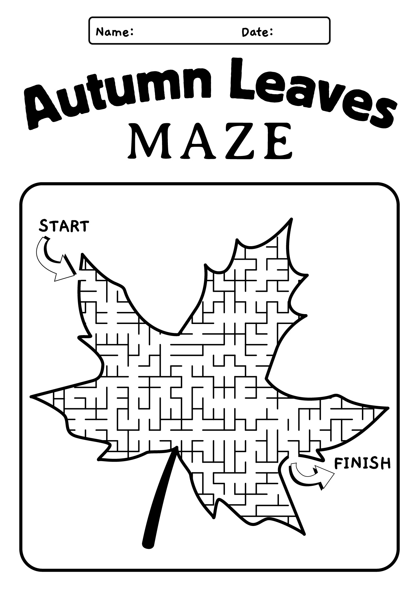 Autumn Leaves Maze Worksheet