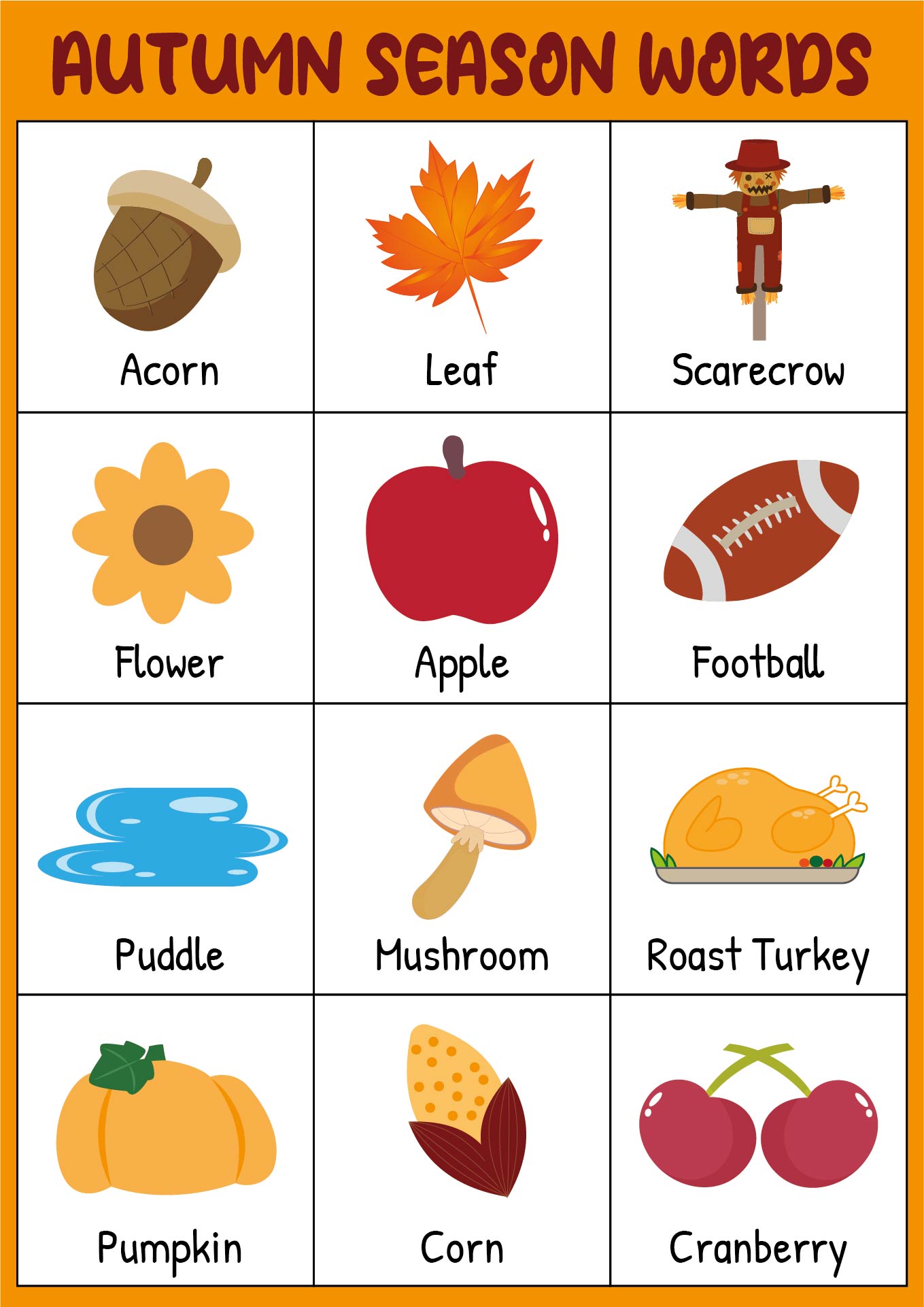 Autumn Season Vocabulary Printable