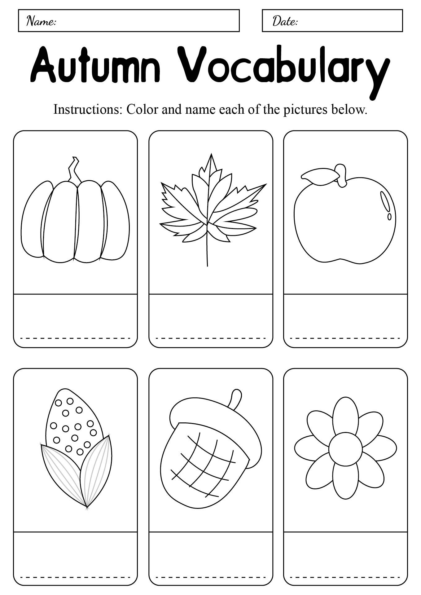 Autumn Vocabulary Words Worksheet