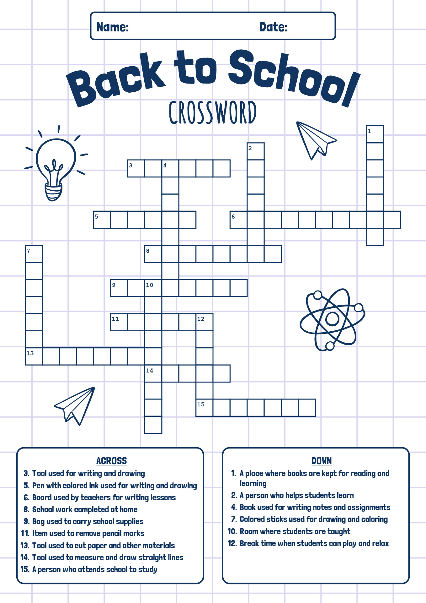 Back to School Crossword Puzzles Printable Back to School Crossword Puzzles Printable