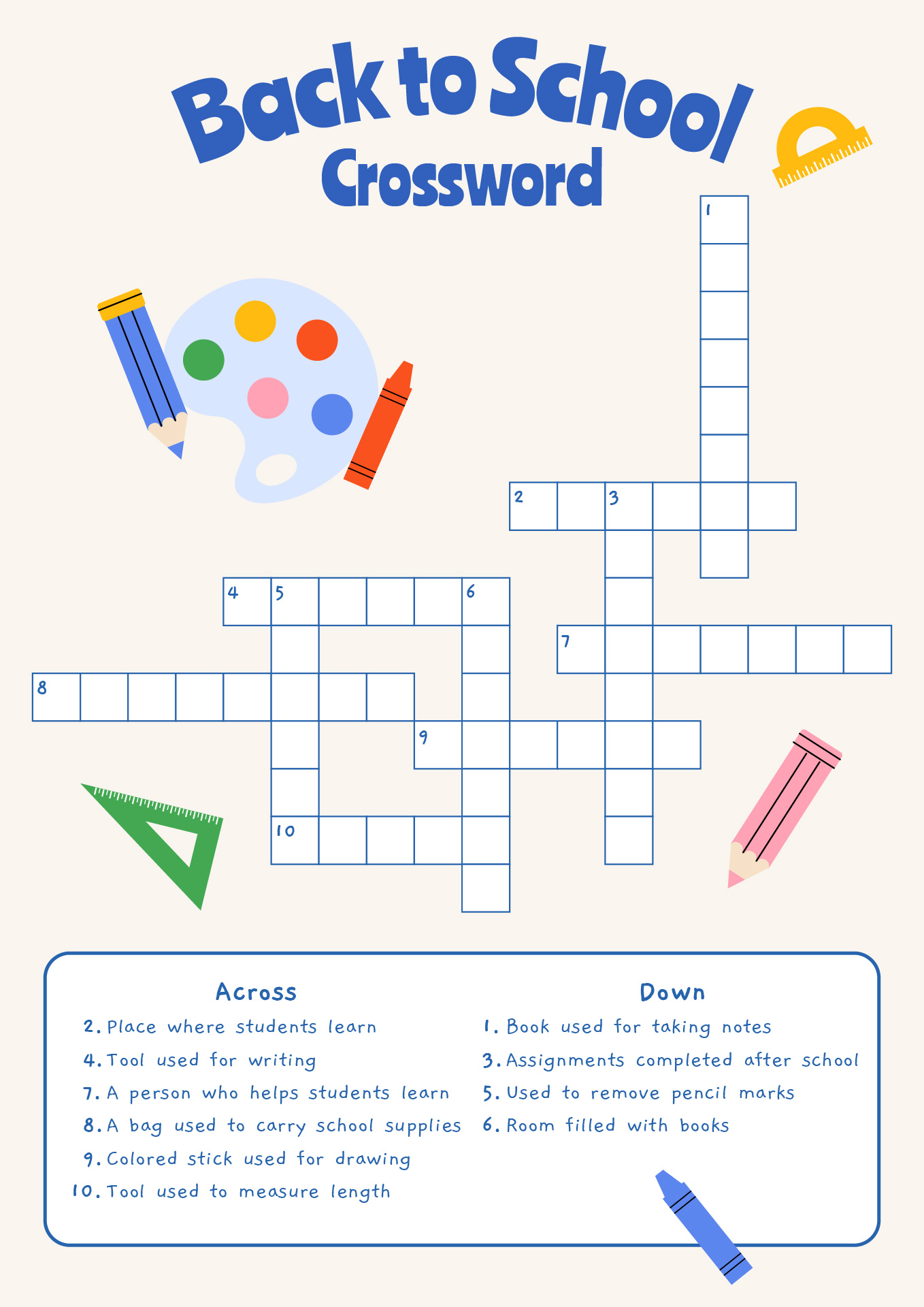 Back to School Crossword Puzzles Printable Back to School Crossword Puzzles Printable