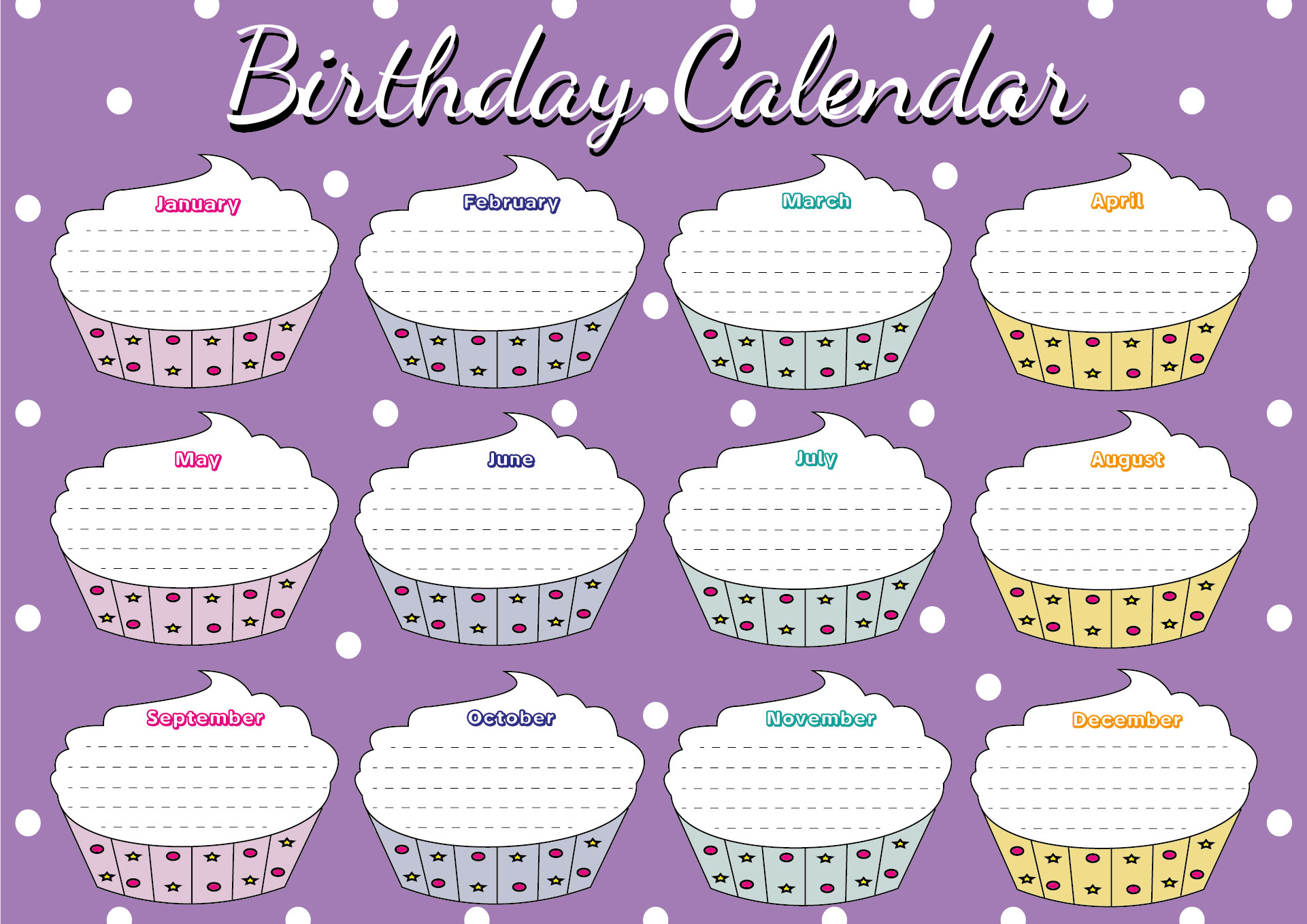Birthday Cupcake Classroom Calendar Charts Birthday Cupcake Classroom Calendar Charts