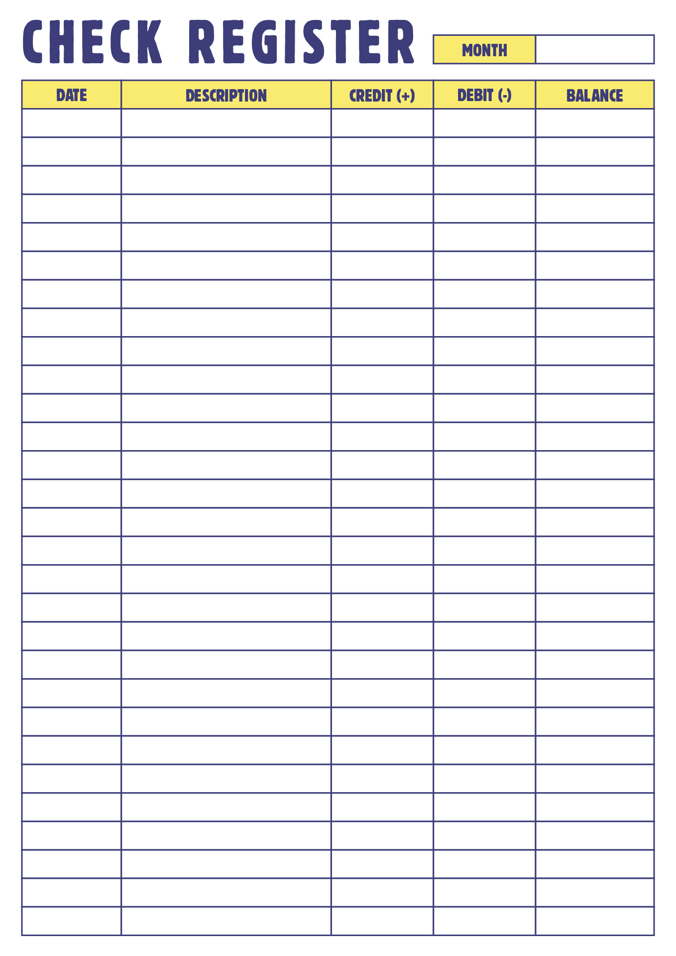 Blank Check Register Printable