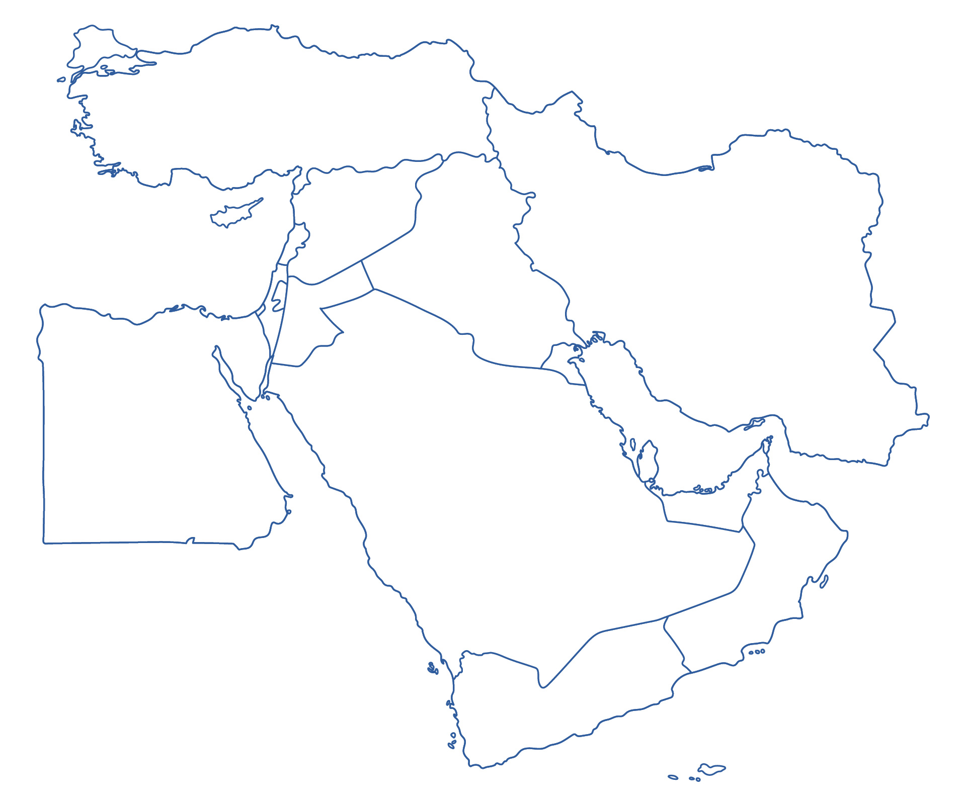 Blank Outline Map of Middle East for Schools