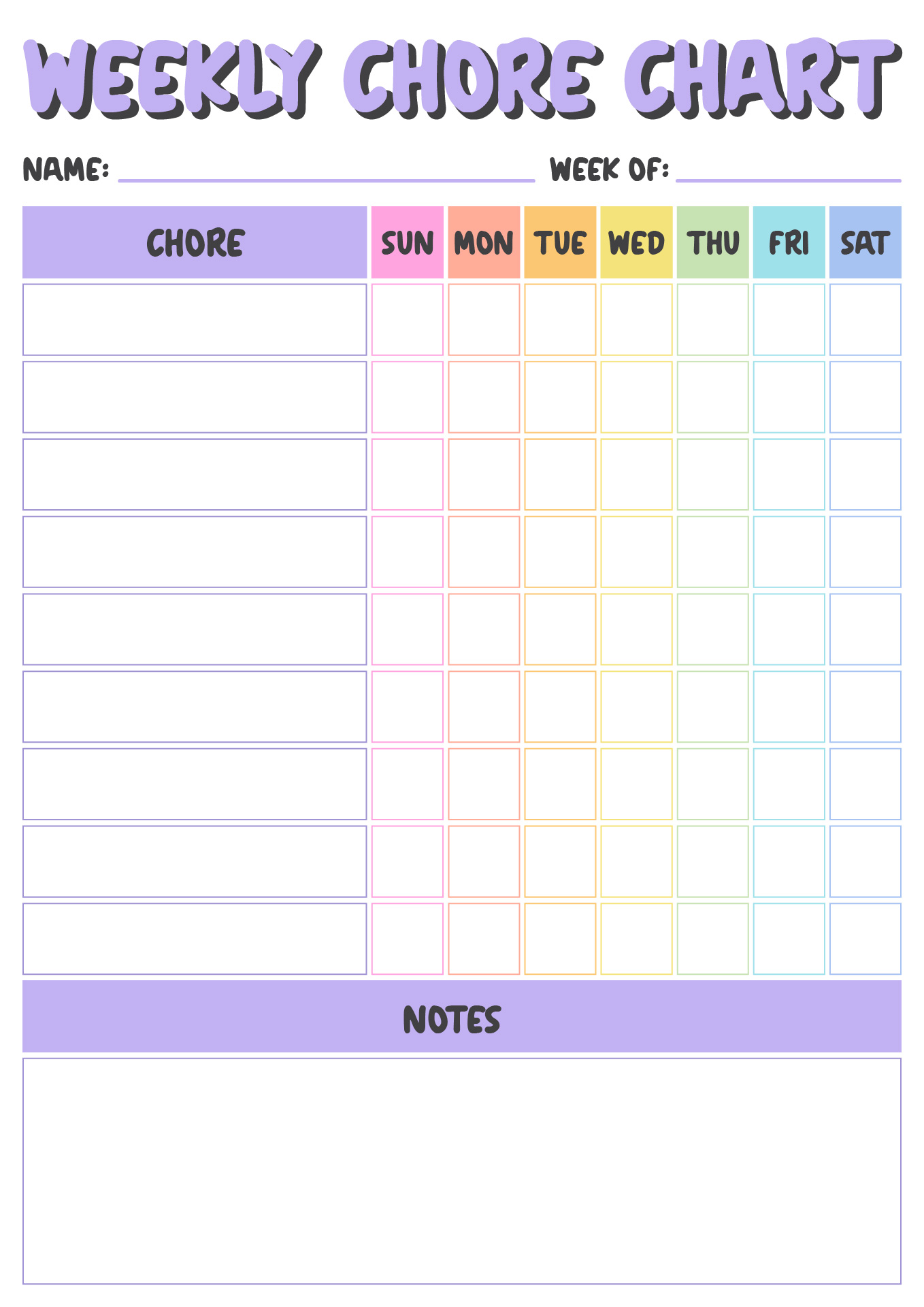 Colorful Printable Weekly Chore Chart Colorful Printable Weekly Chore Chart