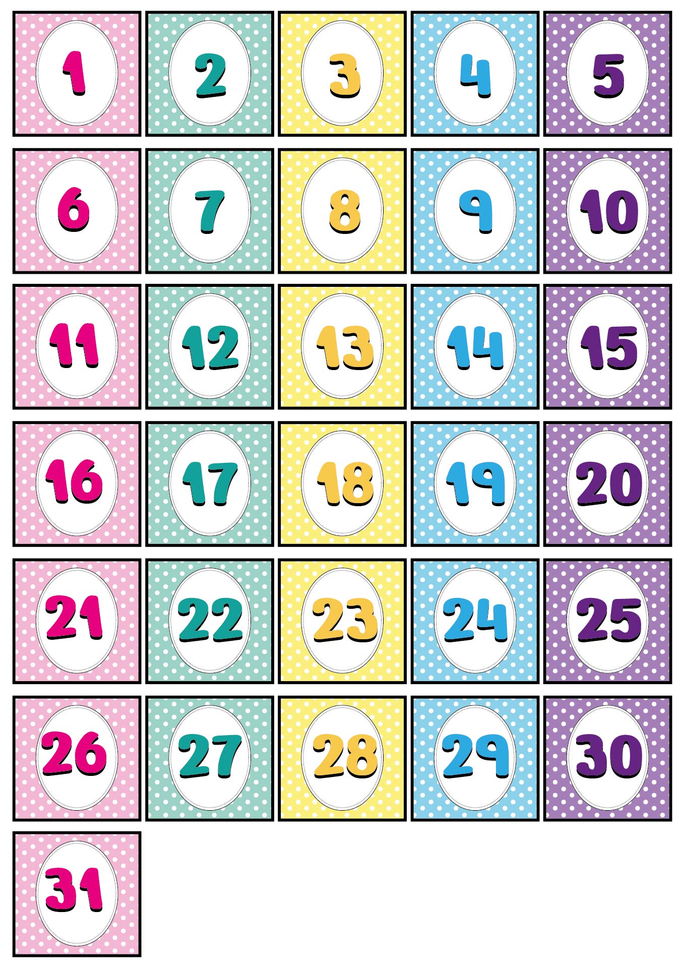 Creative Printable Preschool Calendar Numbers 1-31
