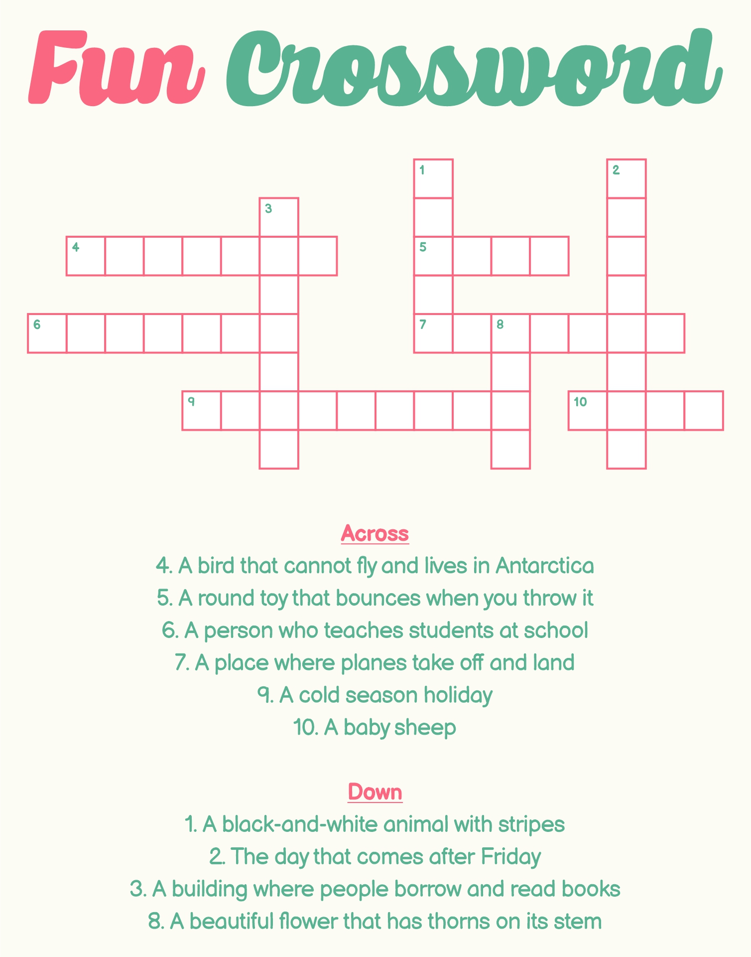 Easy Crosswords Puzzle Printable Sheets