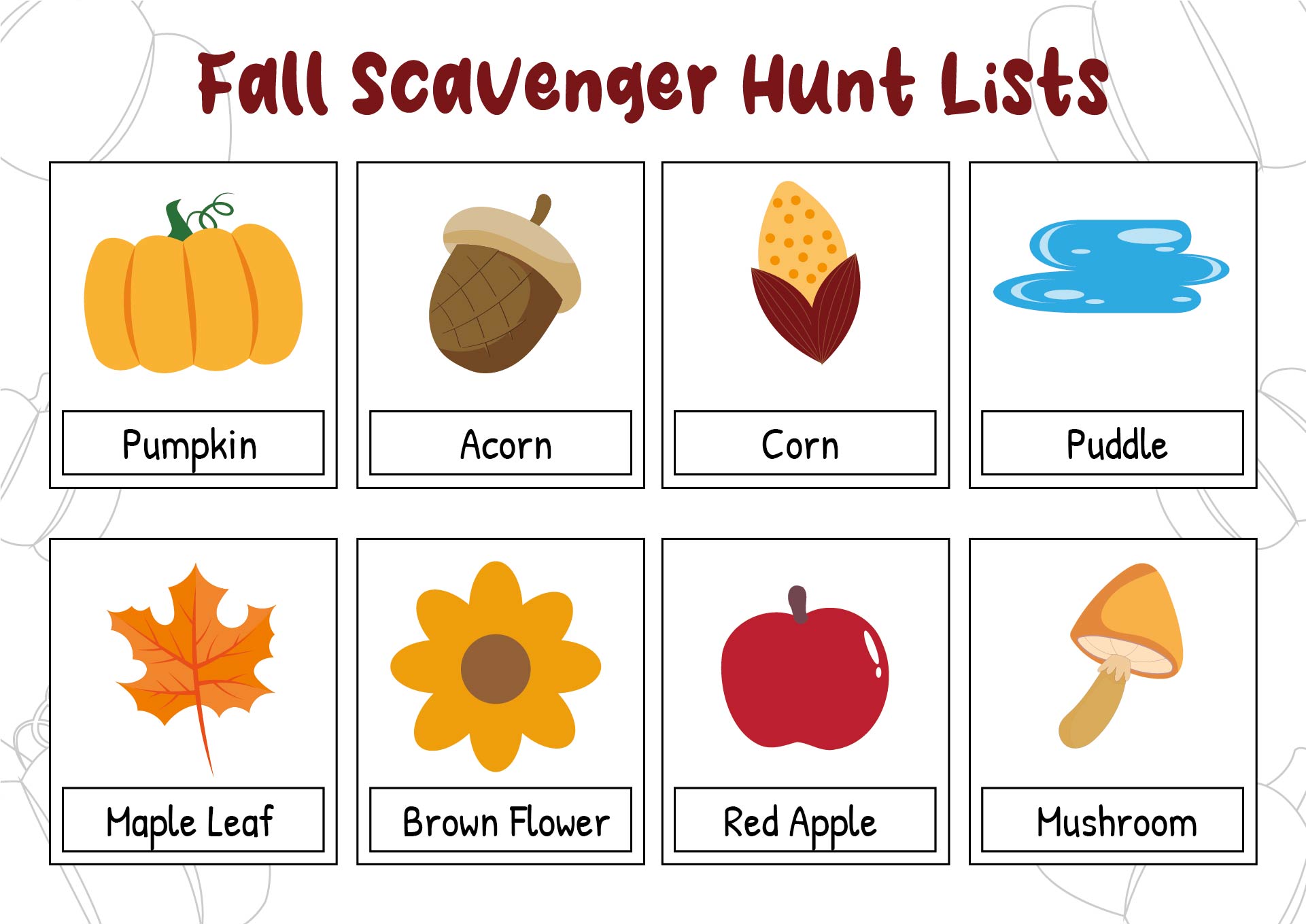 Fall Scavenger Hunt Sheets for Kids Fall Scavenger Hunt Sheets for Kids