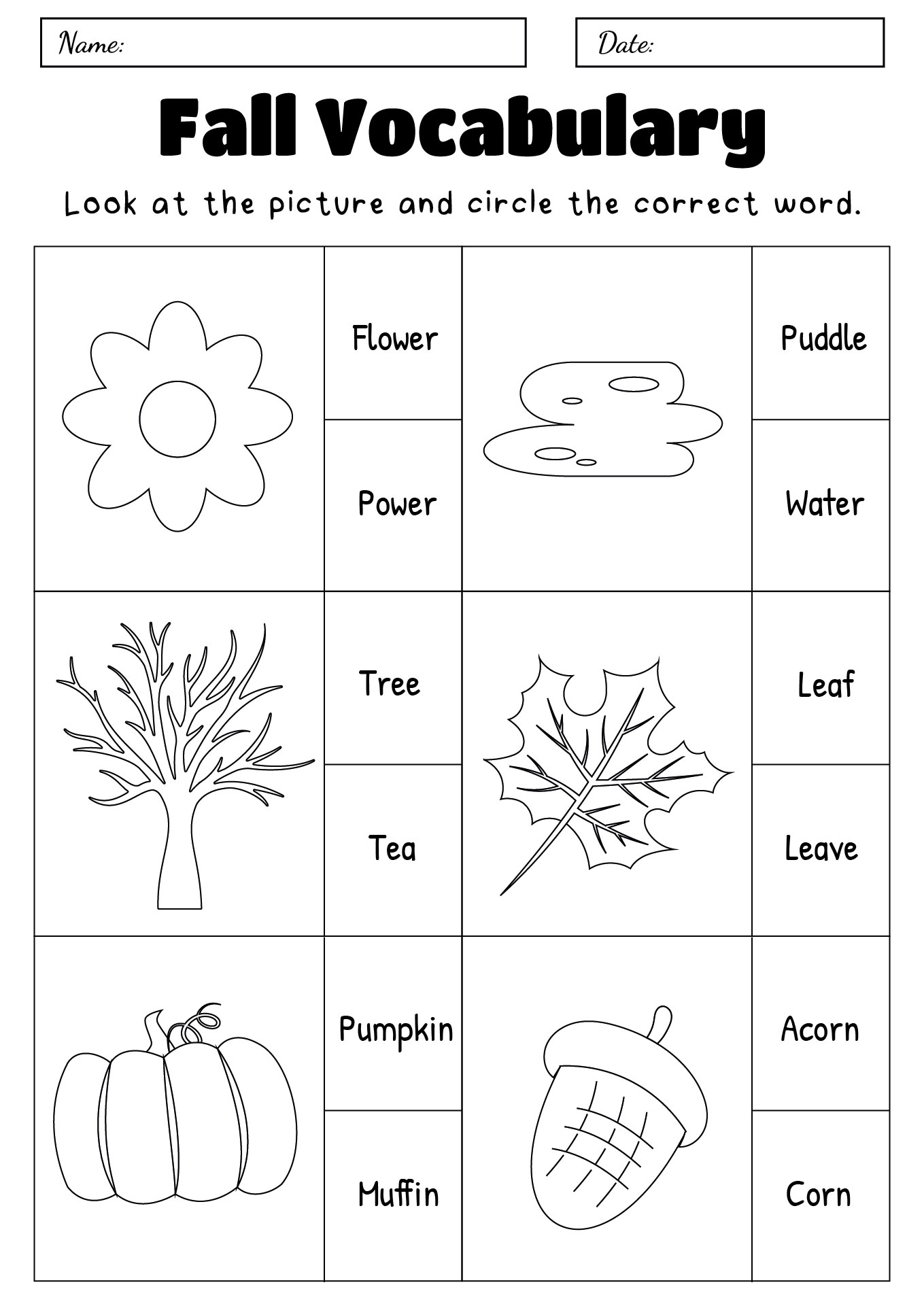 Fall Season Vocabulary Exercises for ESL Learners