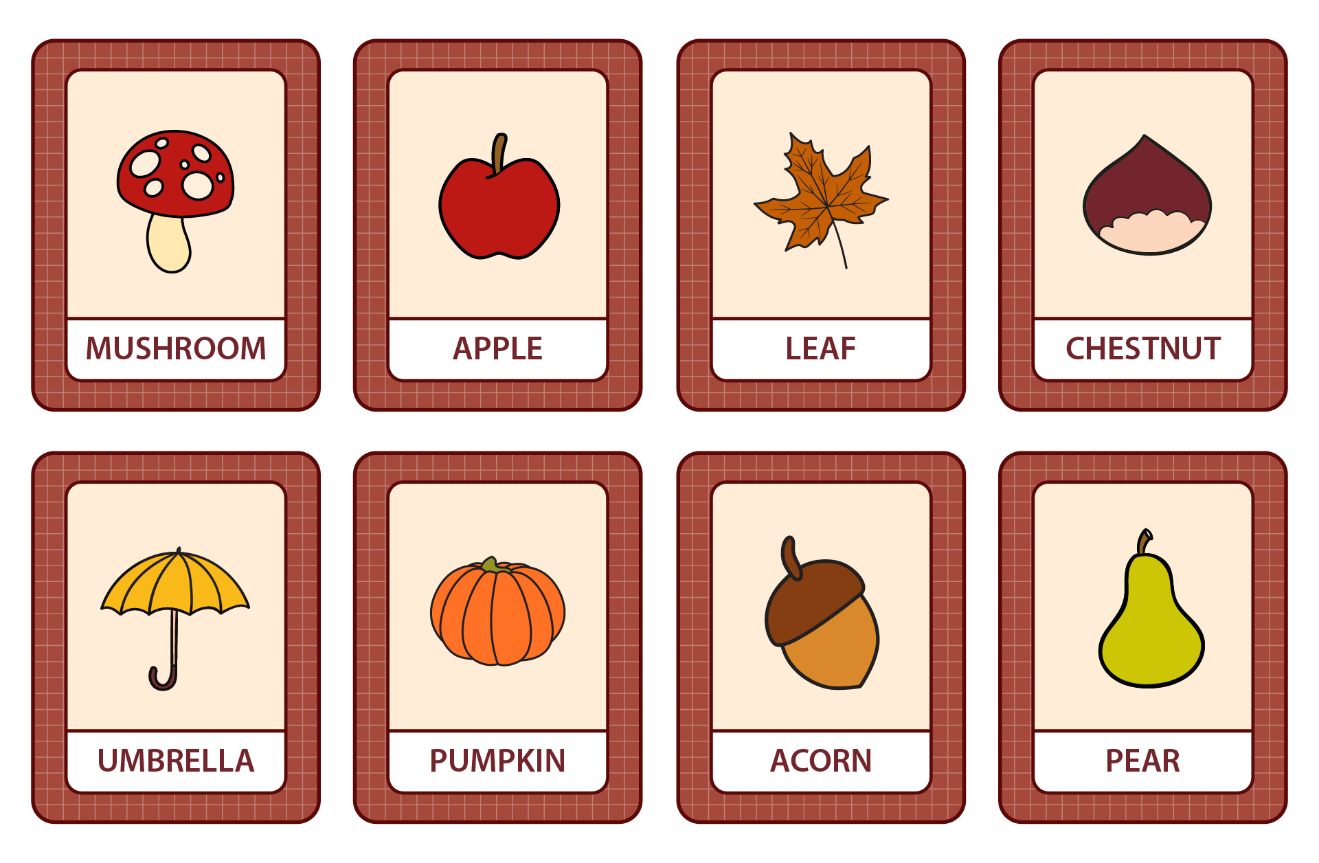 Fall Season Vocabulary Flashcards