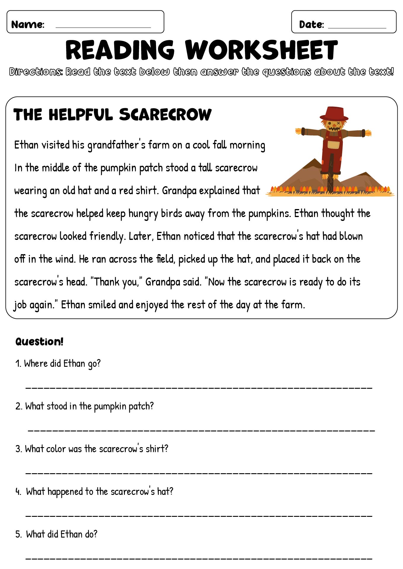 Fall-themed Reading Comprehension Worksheets for 3rd Graders Fall-themed Reading Comprehension Worksheets for 3rd Graders