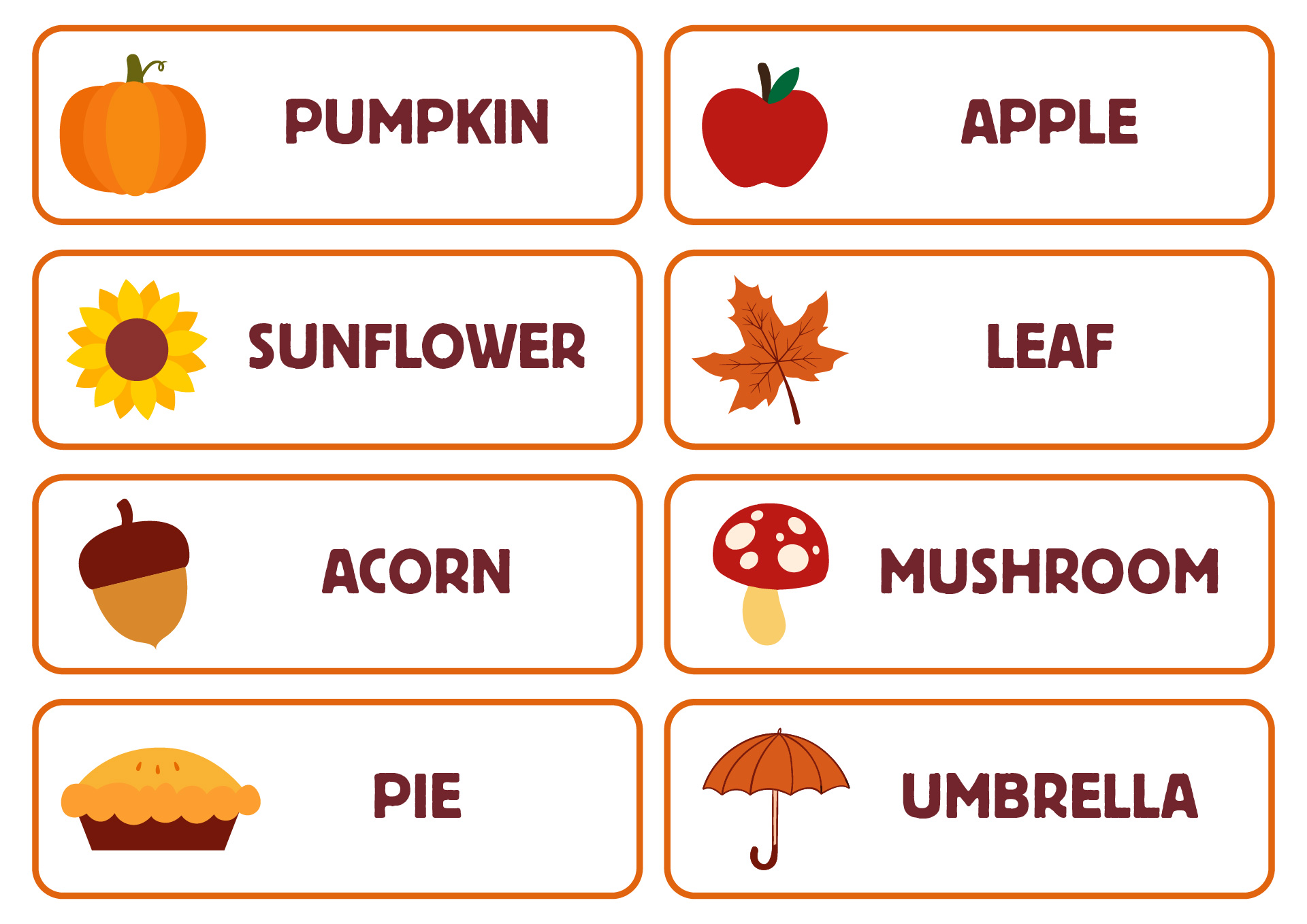 Fall Themed Word Cards Fall Themed Word Cards