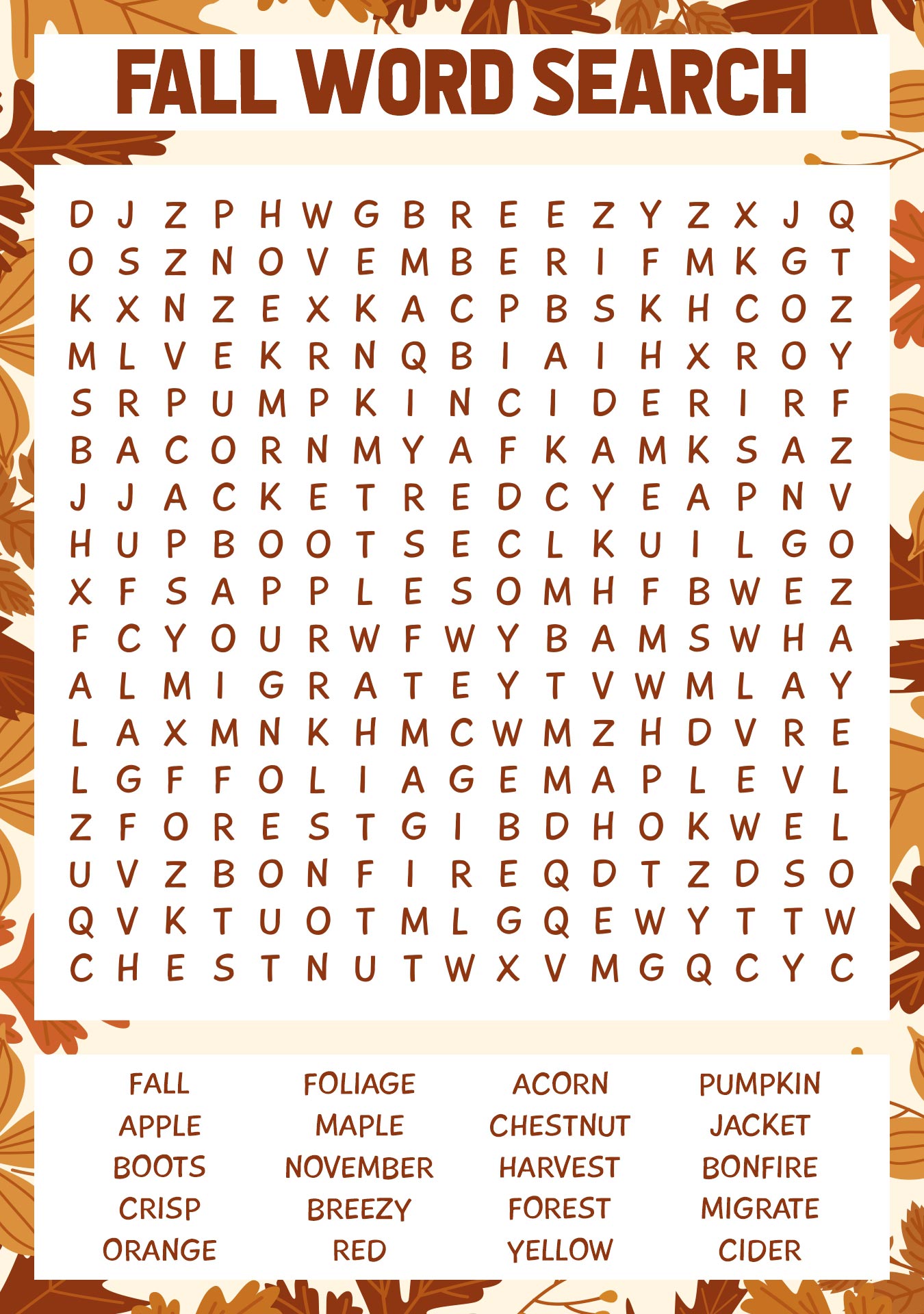 Fall-themed Word Search Printables Fall-themed Word Search Printables