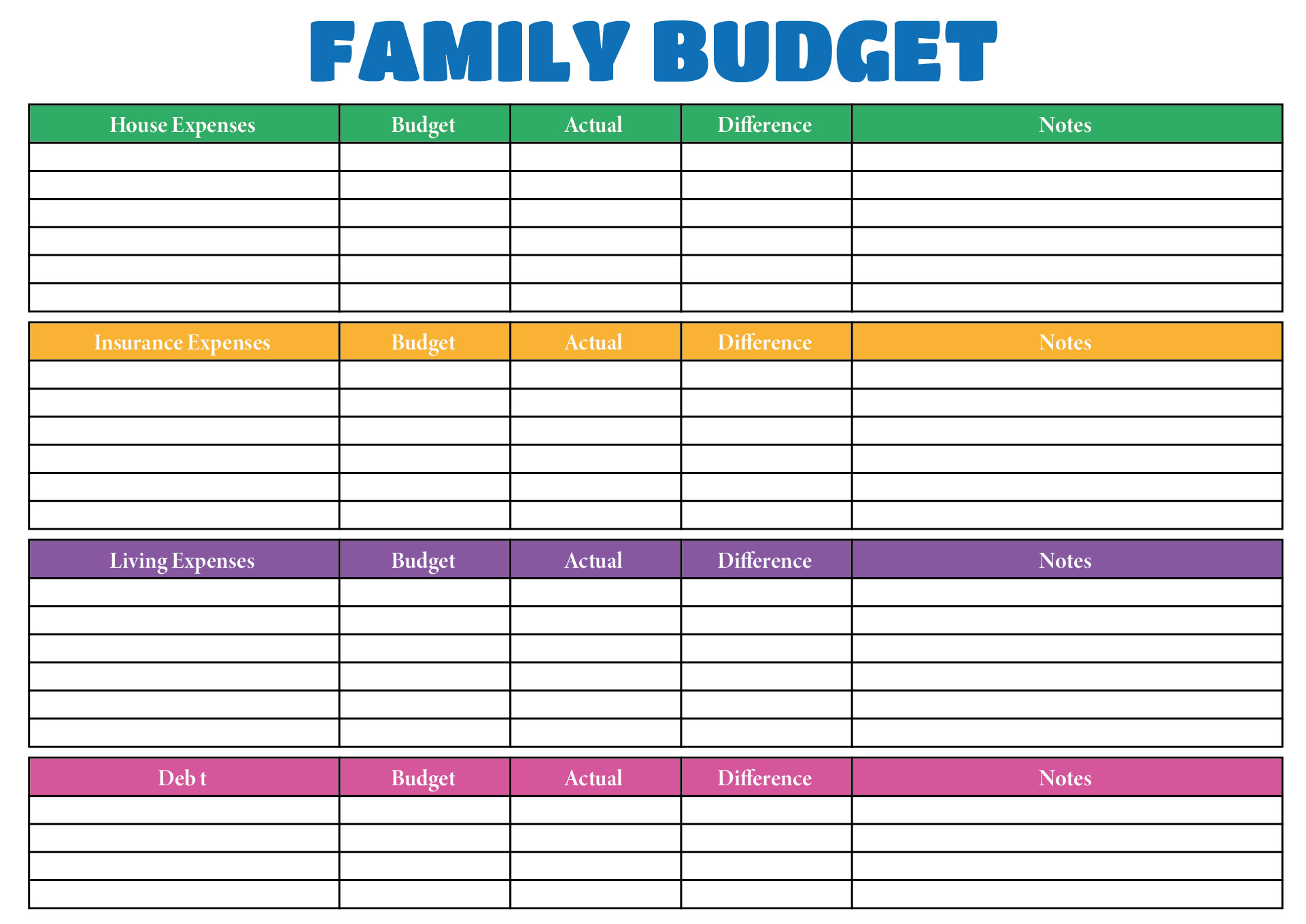 Family Budget Worksheet Printables