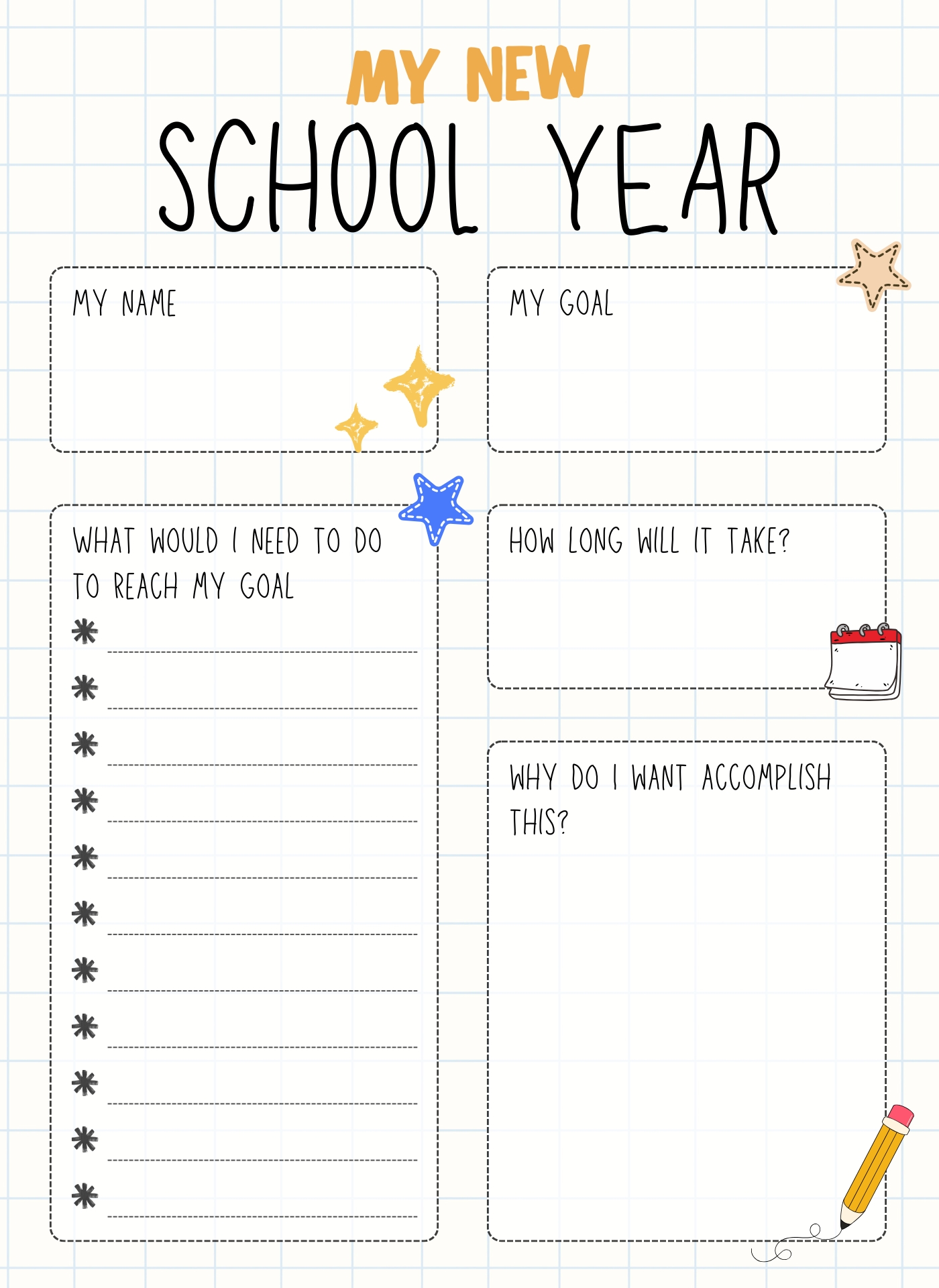 First Day of School Goal Setting Worksheets