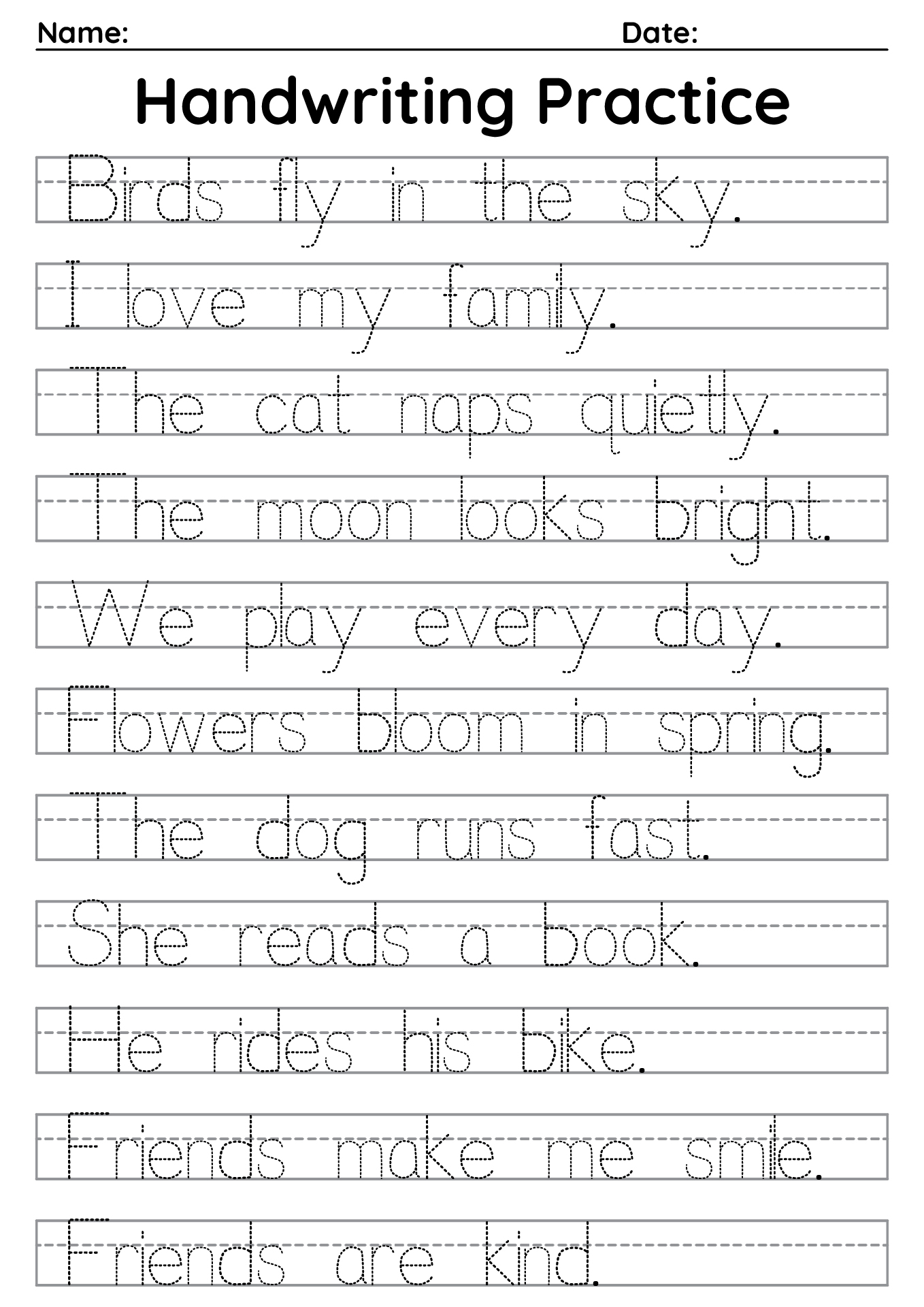 Handwriting Practice Sheets for Kids