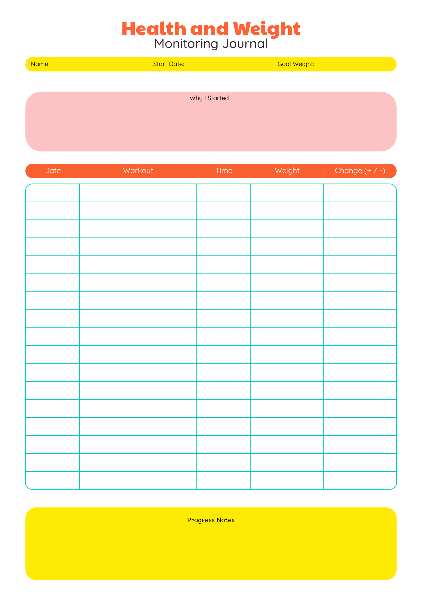 Health and Weight Monitoring Printable Journal Health and Weight Monitoring Printable Journal