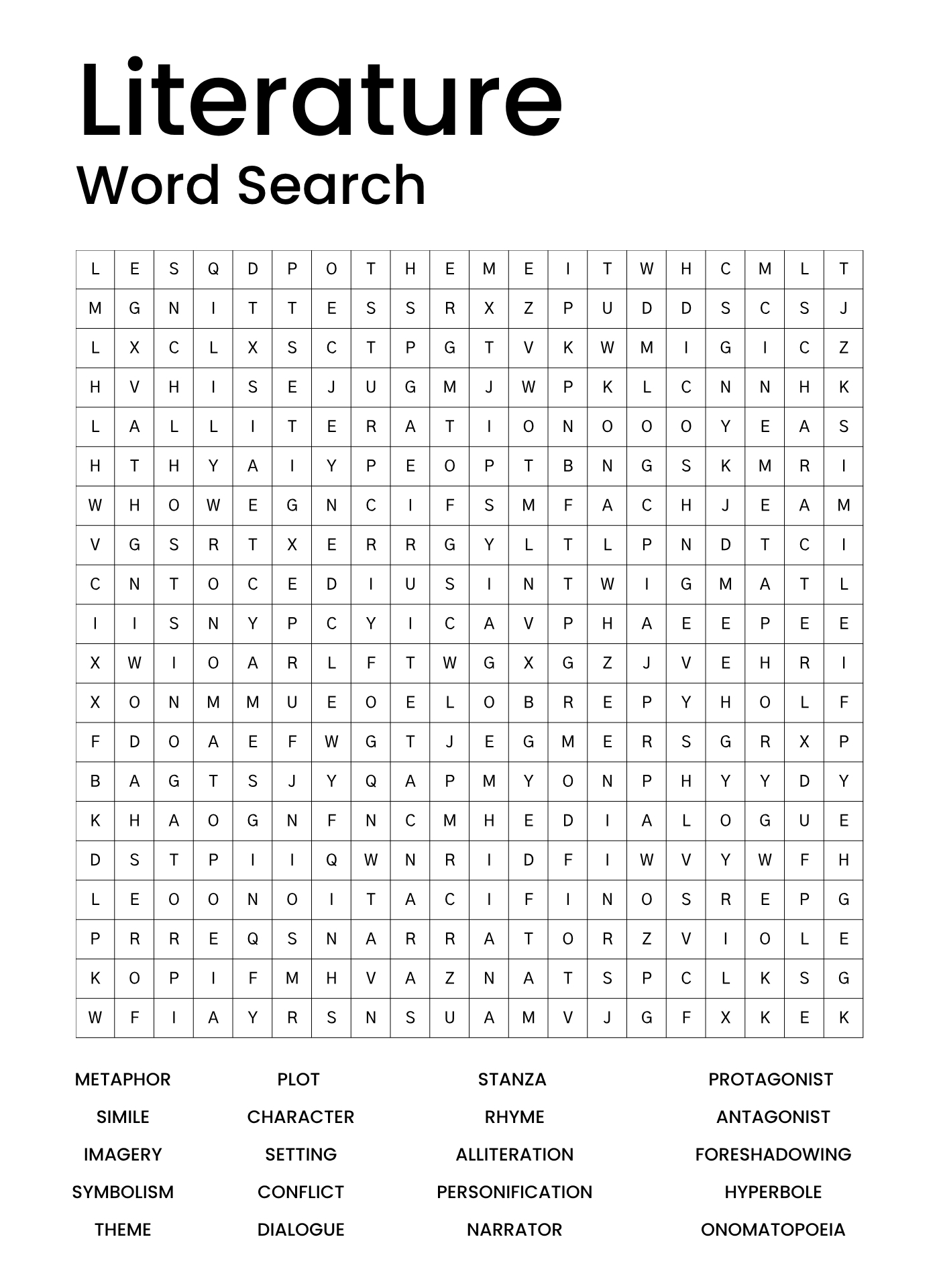 High School Literature Word Search Printables High School Literature Word Search Printables