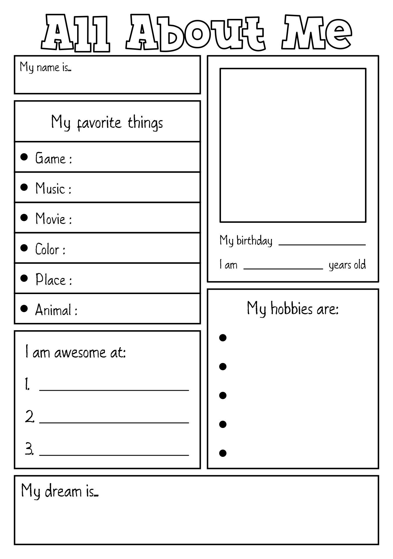 Kids All About Me Printable Kids All About Me Printable