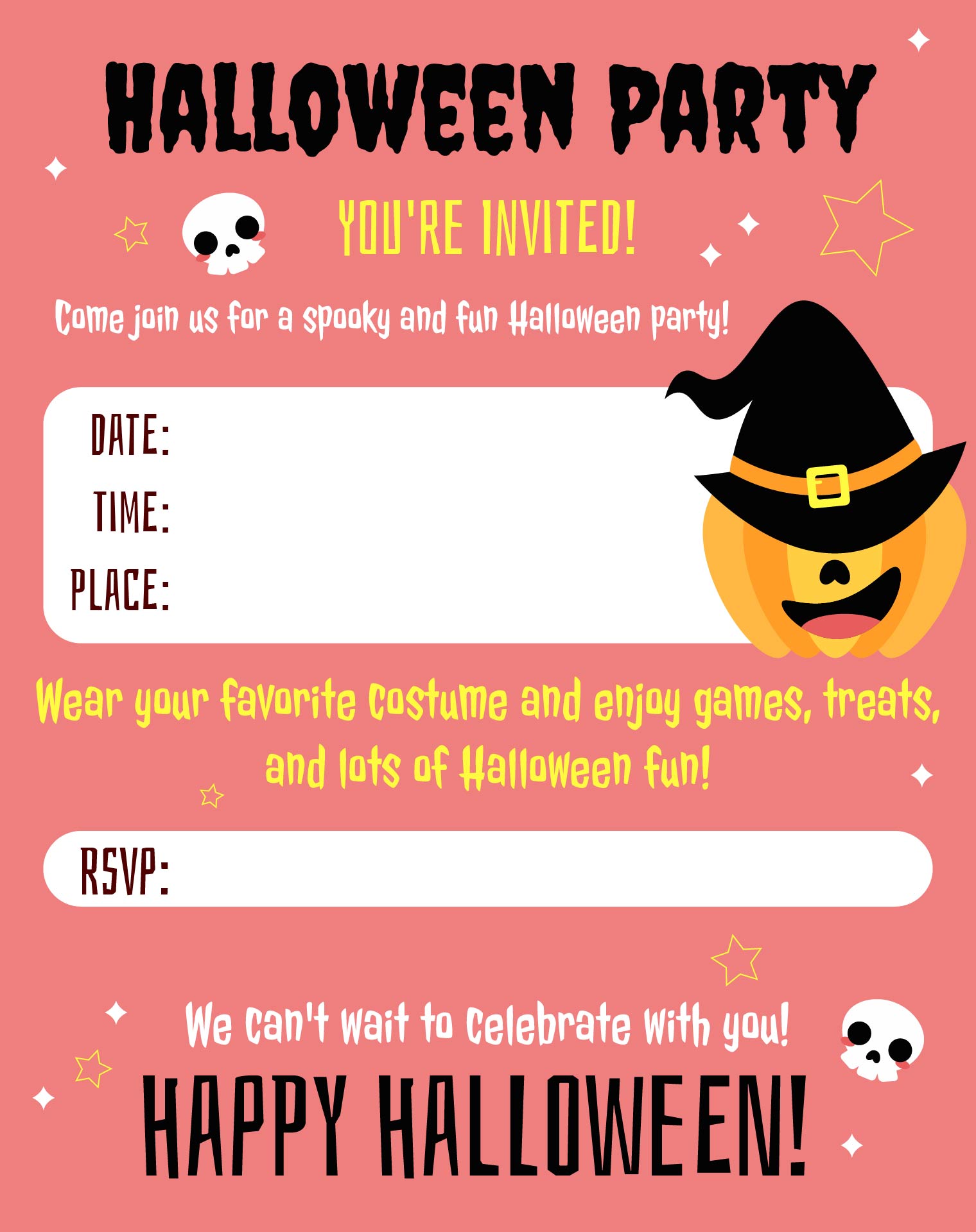 Kids Halloween Party Invitations to Print Kids Halloween Party Invitations to Print