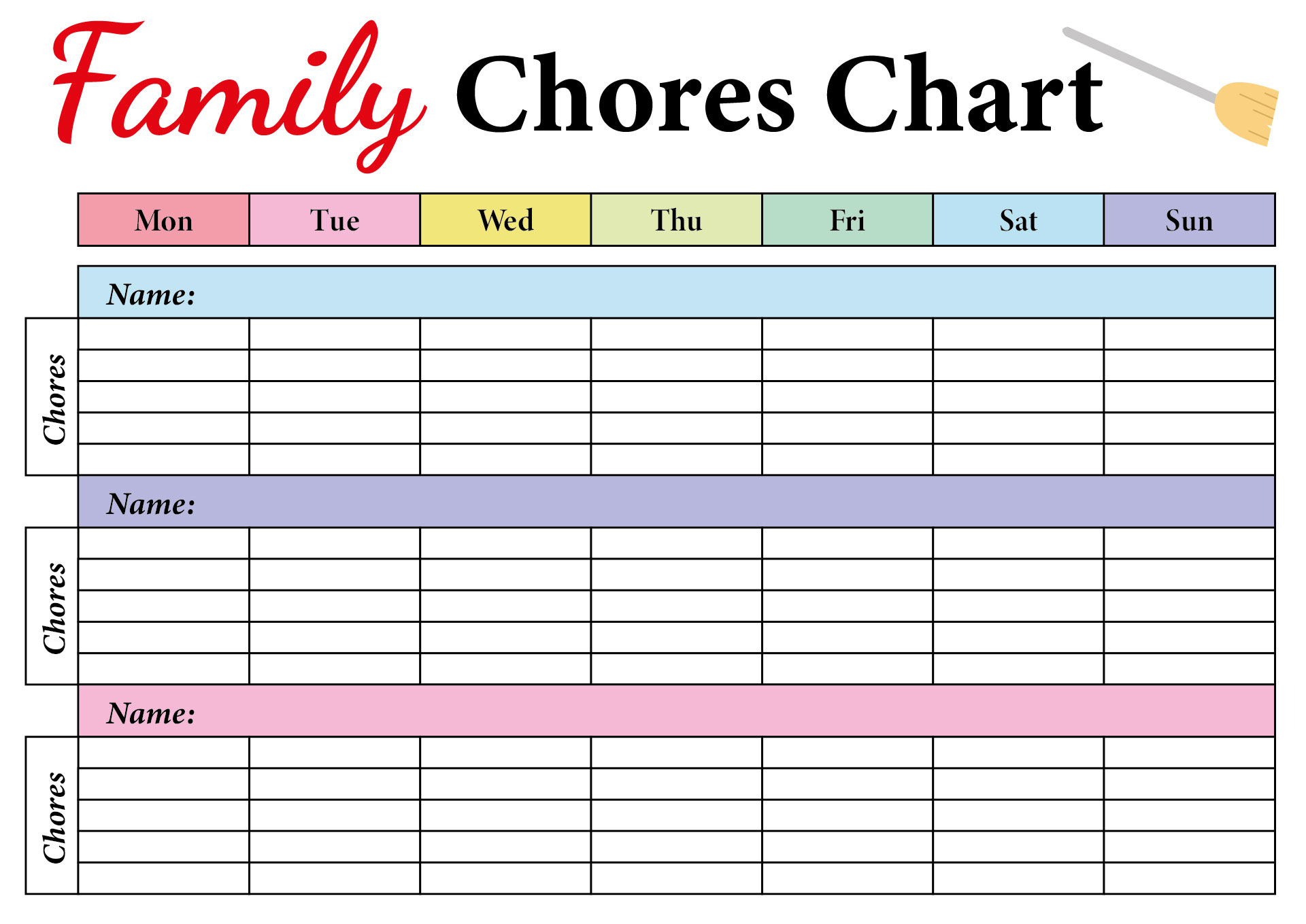 Large Family Cleaning Schedule Chart Printable