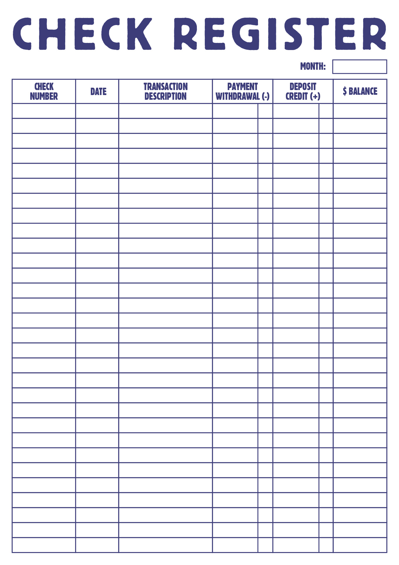 Large Print Check Register Printable