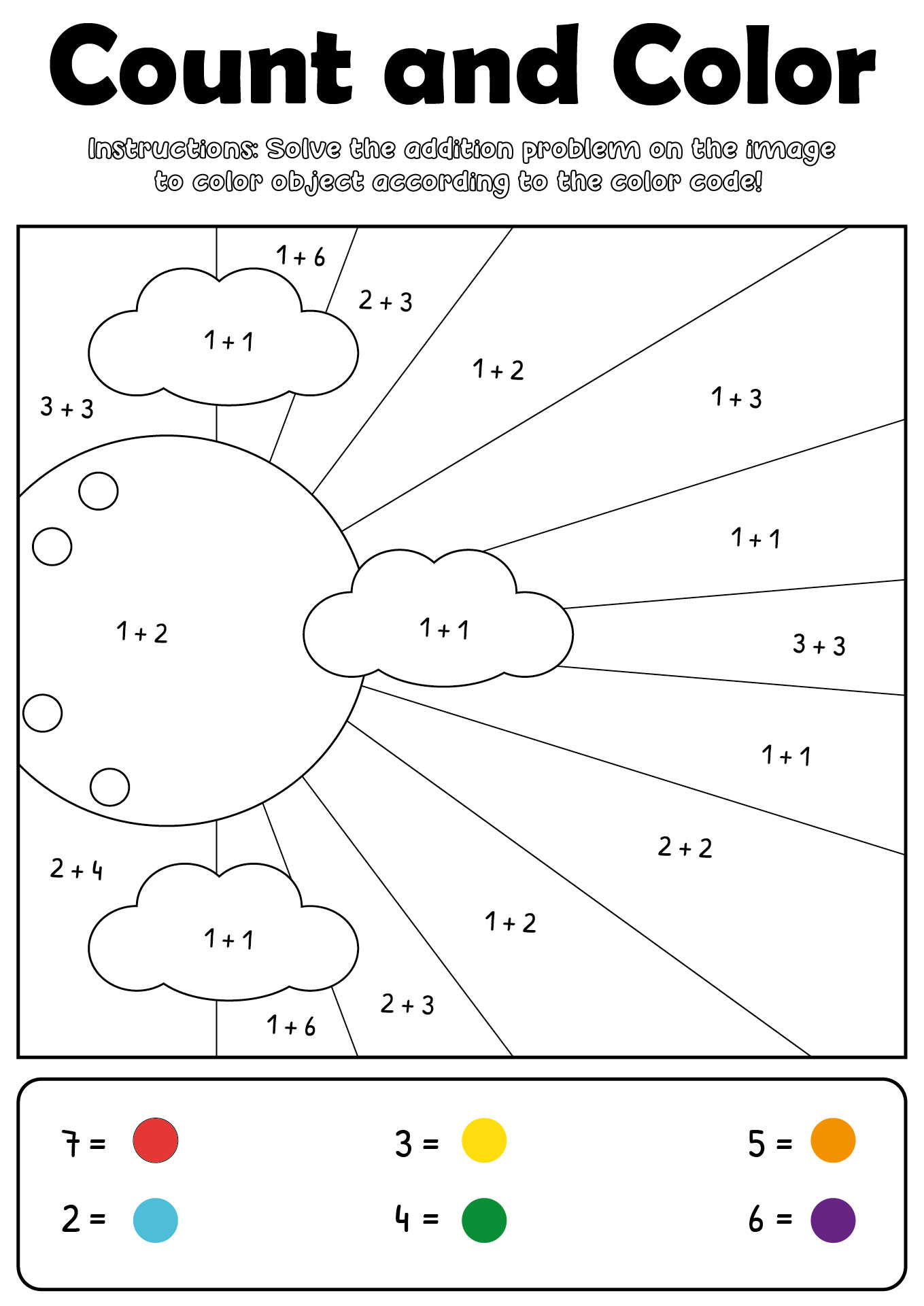 Math Addition Colors by Numbers Worksheets for Pre-school Math Addition Colors by Numbers Worksheets for Pre-school