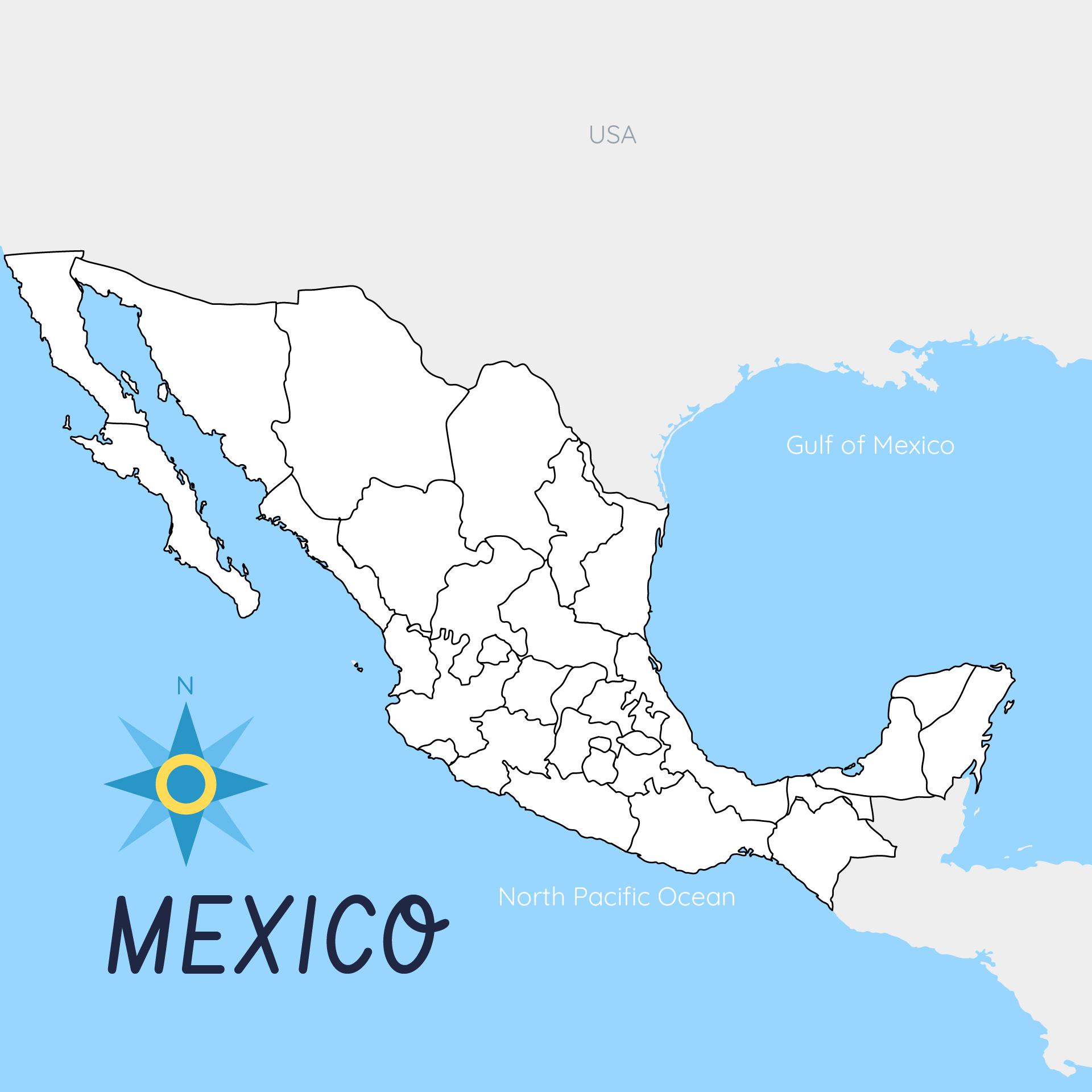 Mexico Map Outline for Kids