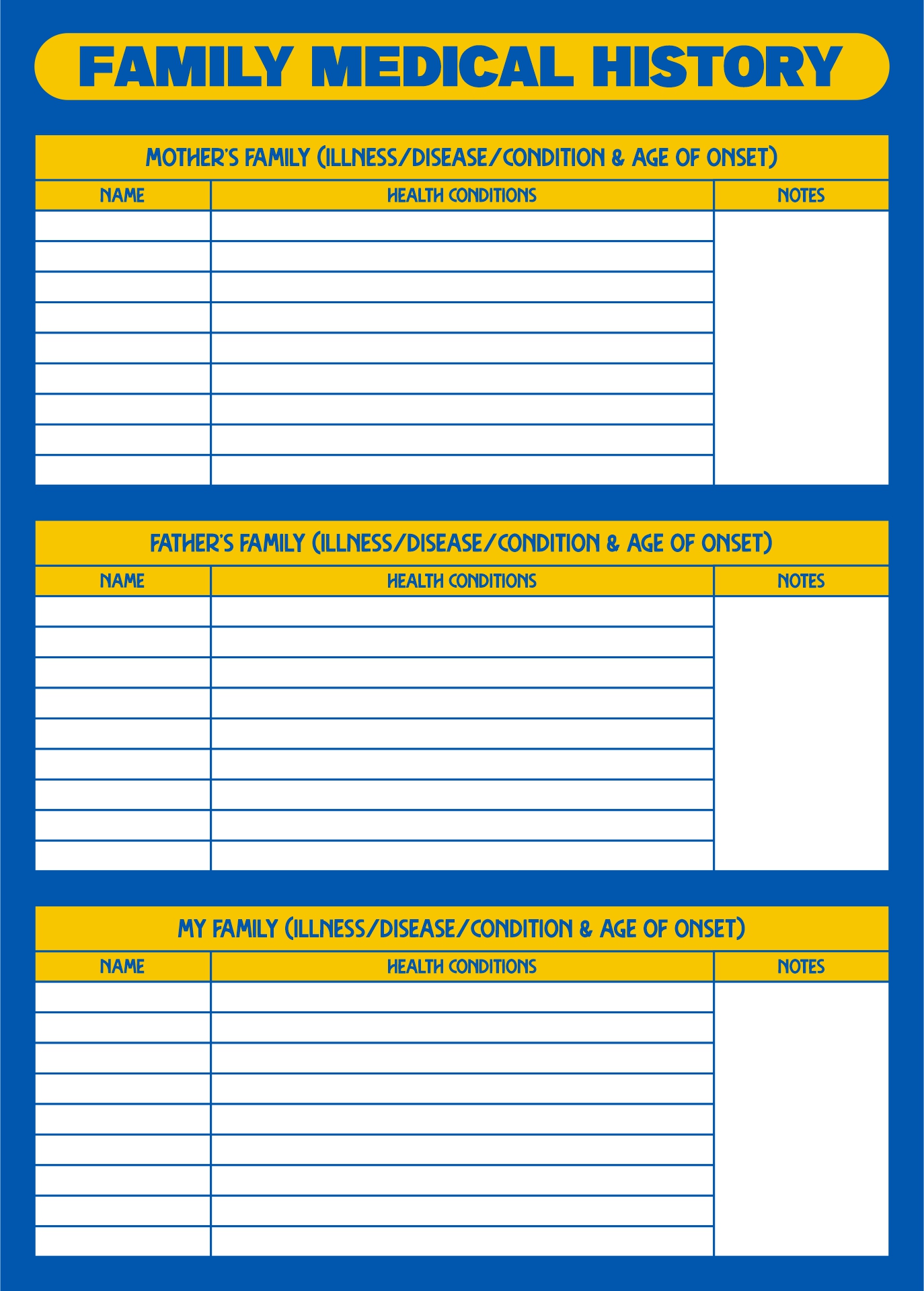 My Family Health History Forms Printable