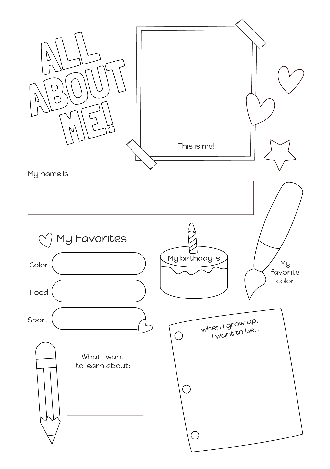 Myself Coloring Worksheets Activity