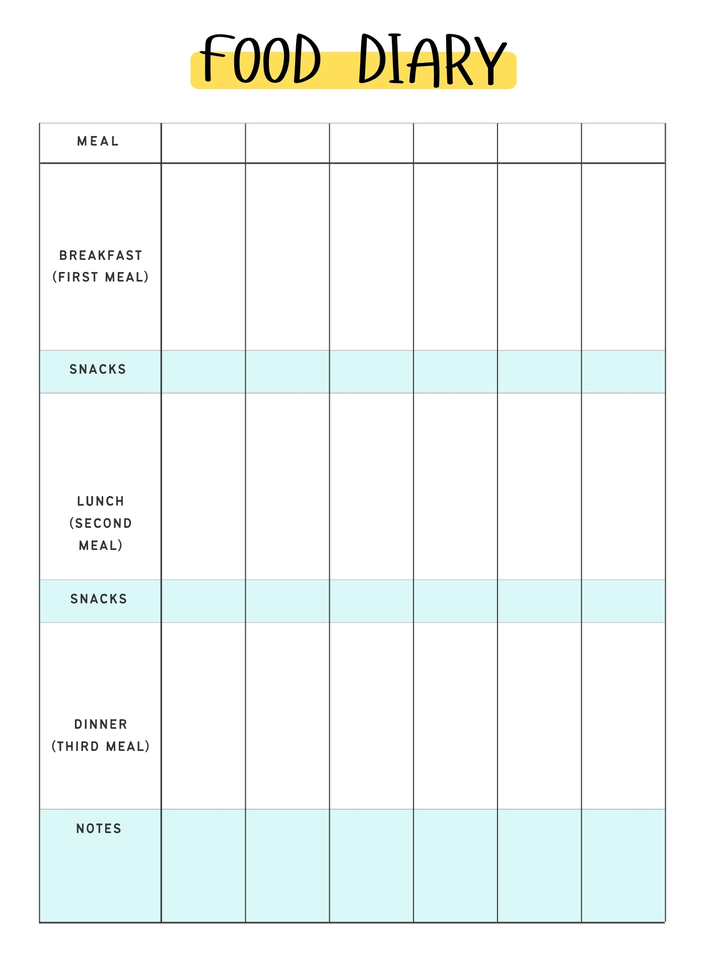 Nutrition and Weight Loss Diary Printable