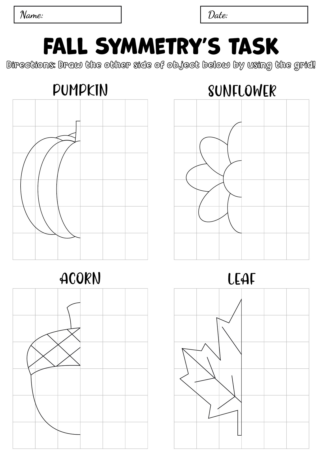 October Fall Leaves Symmetry Art Worksheets