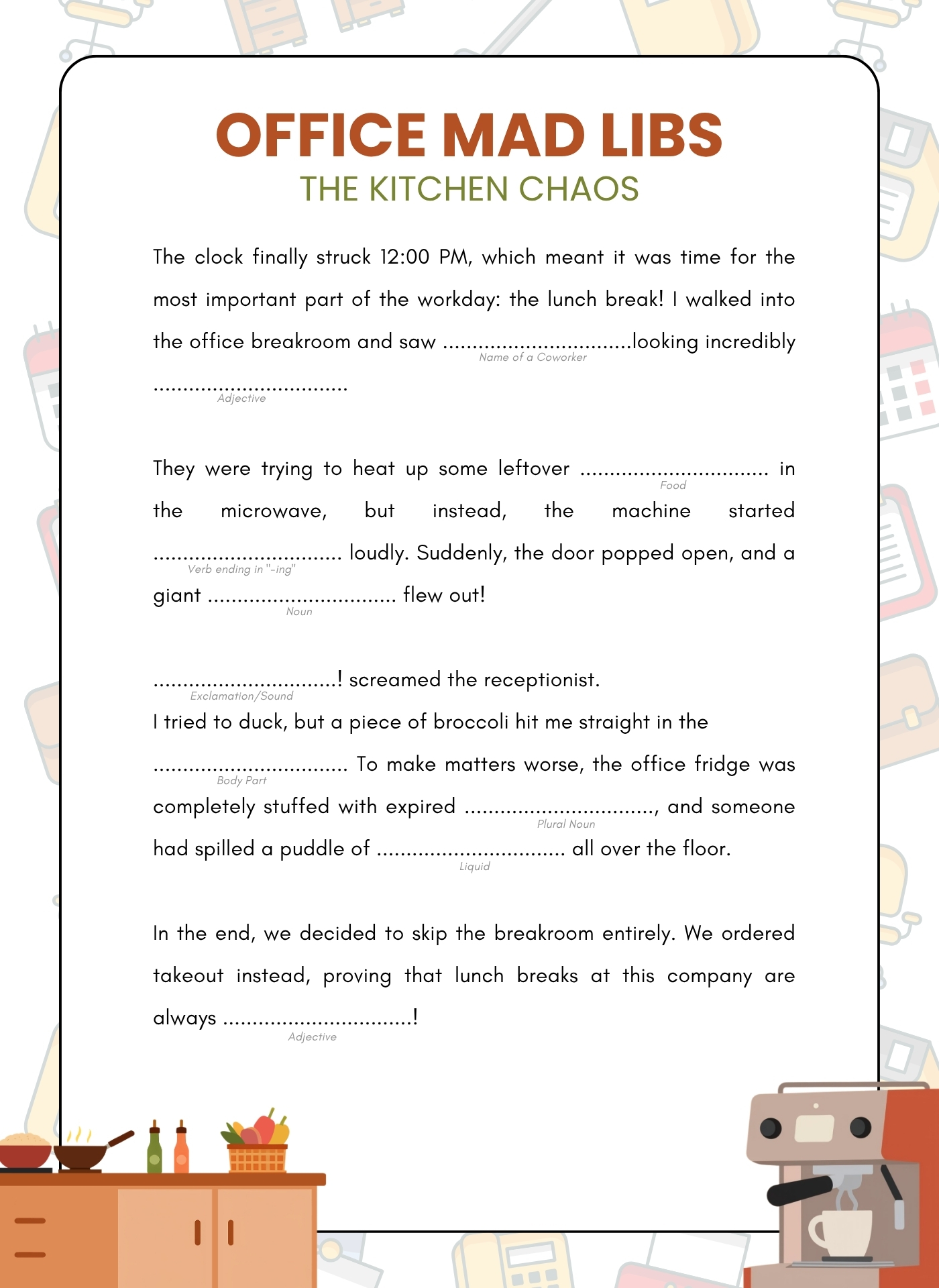 Office Lunch Break Mad Libs Printable