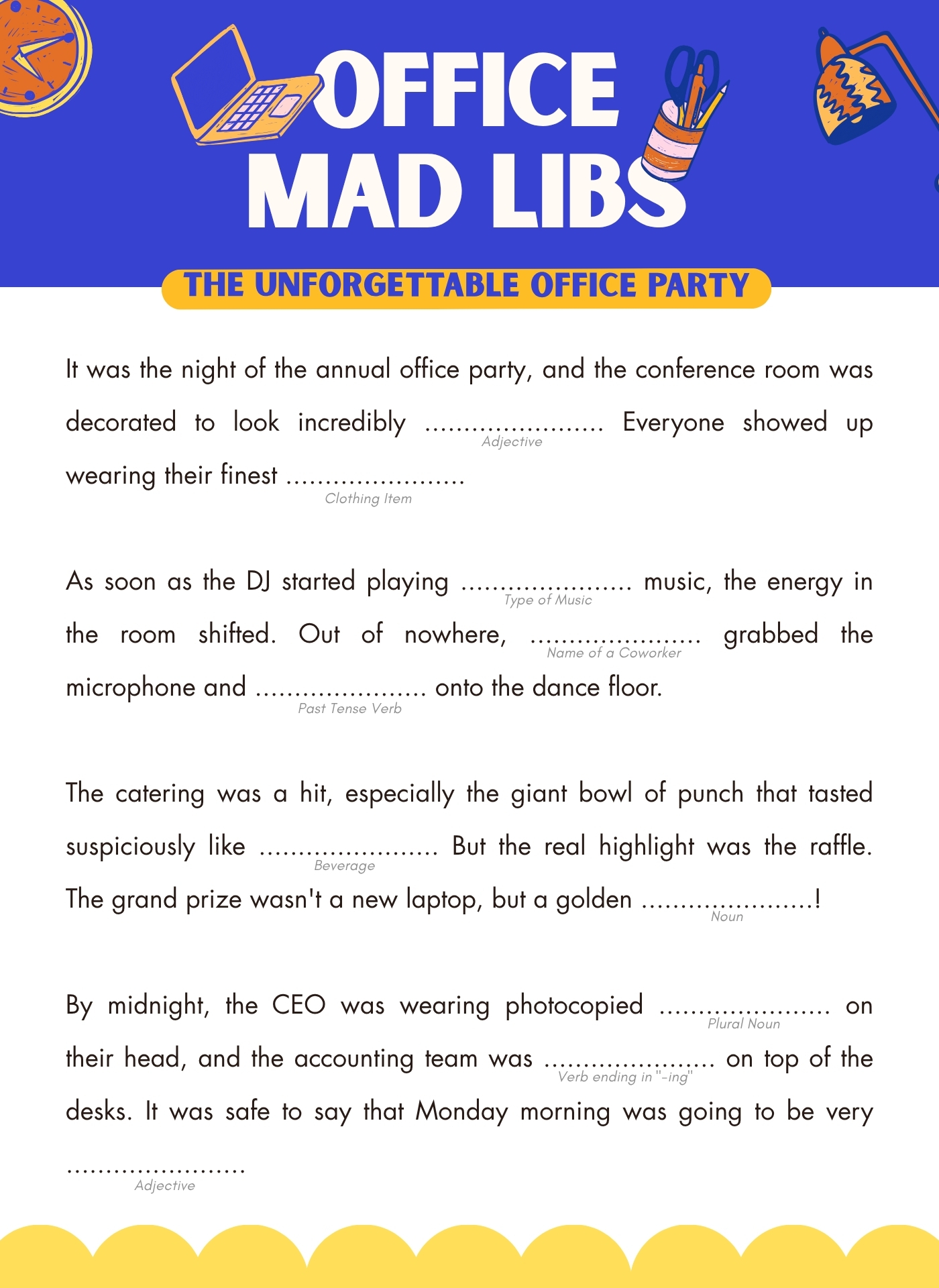 Office Party Mad Libs Printable