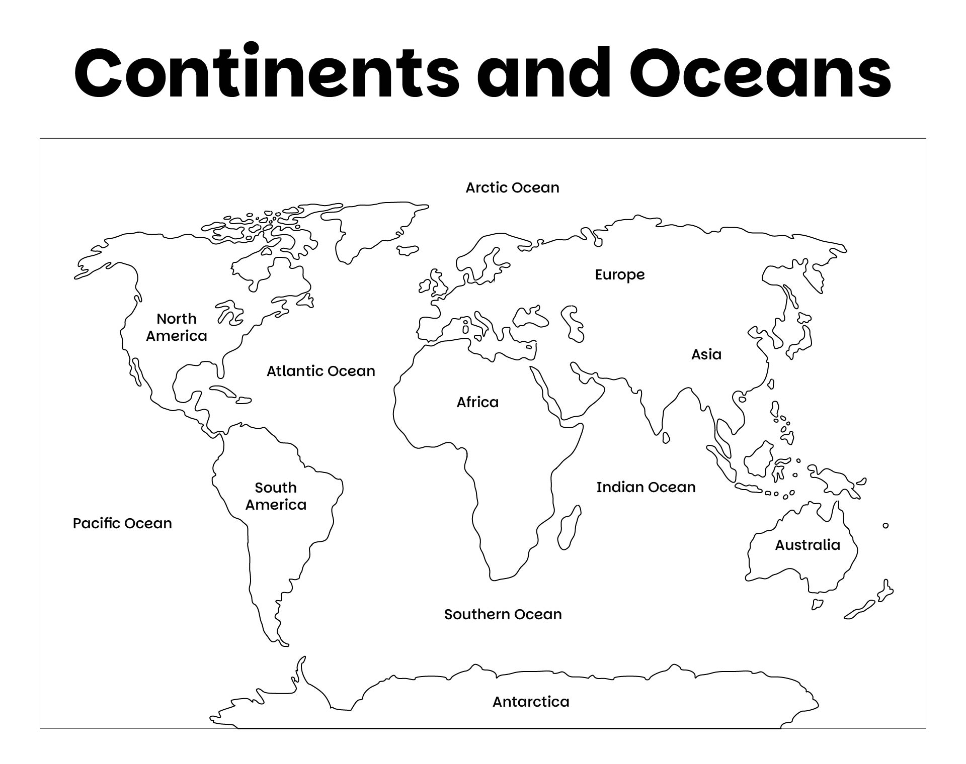 Outline Map with Continents and Oceans Printable