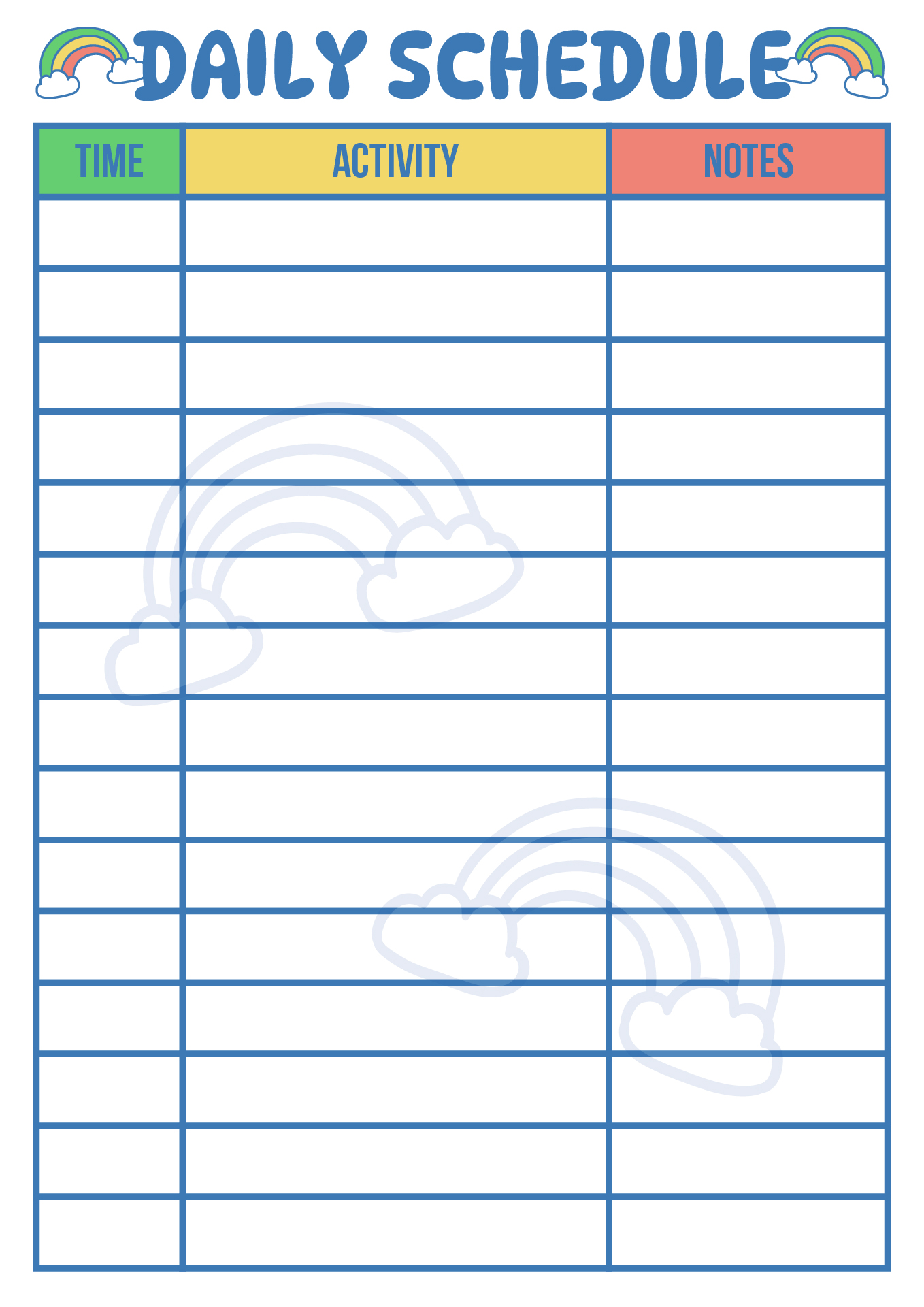 Pre-K Daily Schedule Sheets Printable